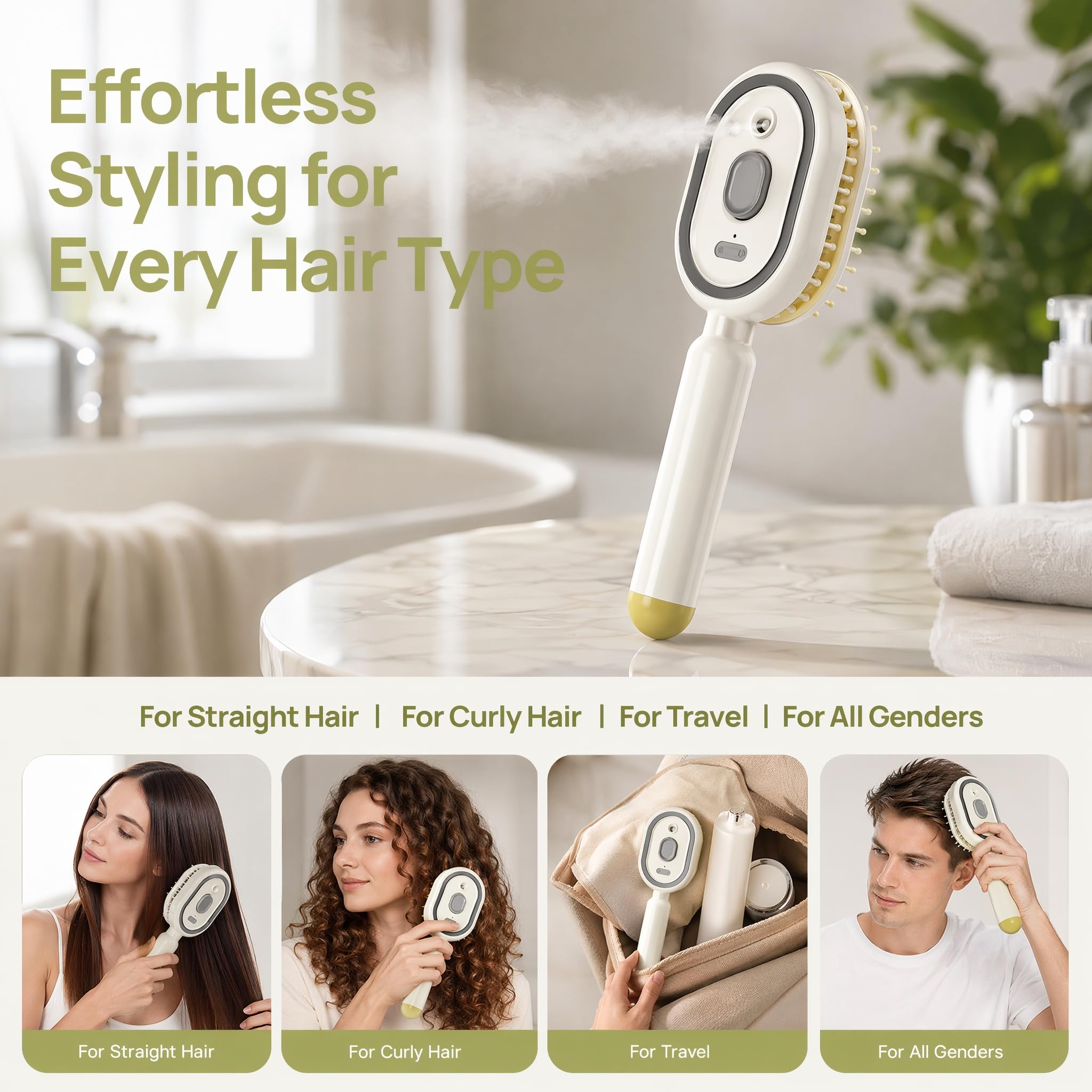 Electric Spray Massage Hair Brush – Self-Cleaning Anti-Frizz Detangling Comb