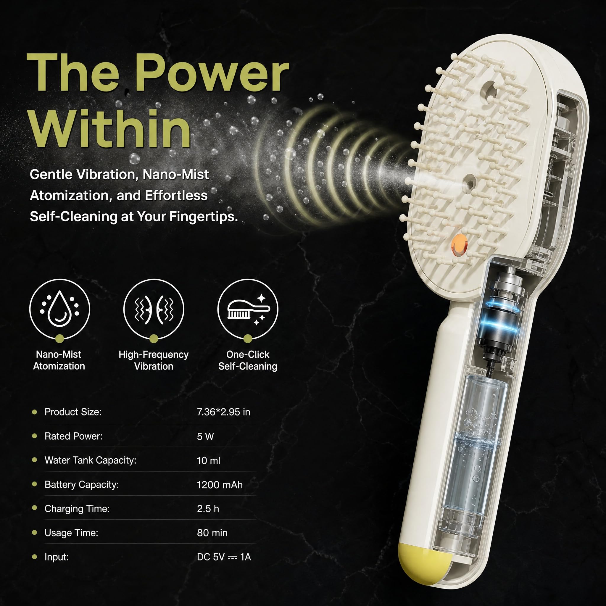 Electric Spray Massage Hair Brush – Self-Cleaning Anti-Frizz Detangling Comb