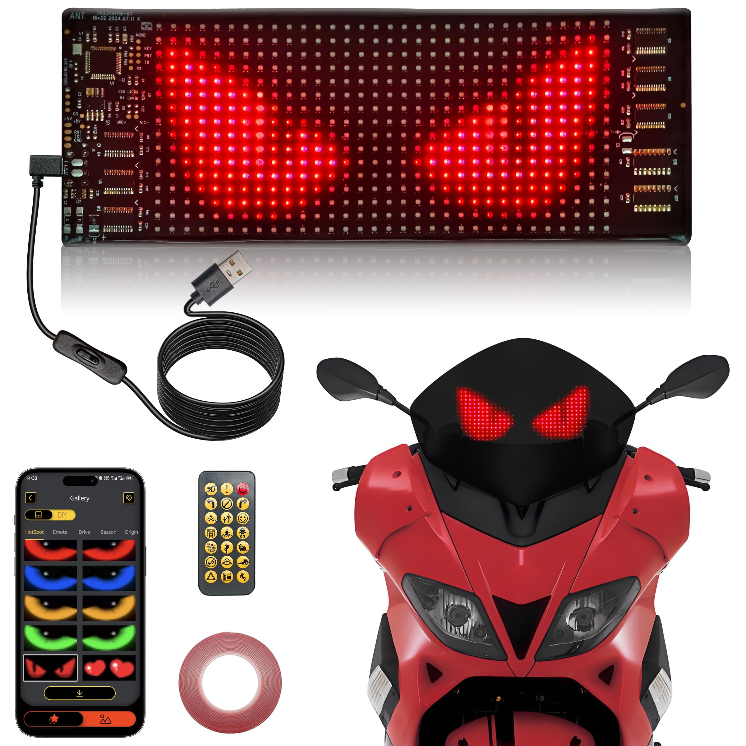 Programmable Devil Eyes Car Lights – Flexible RGB LED Windshield Display with App & Remote Control for Cars & Trucks