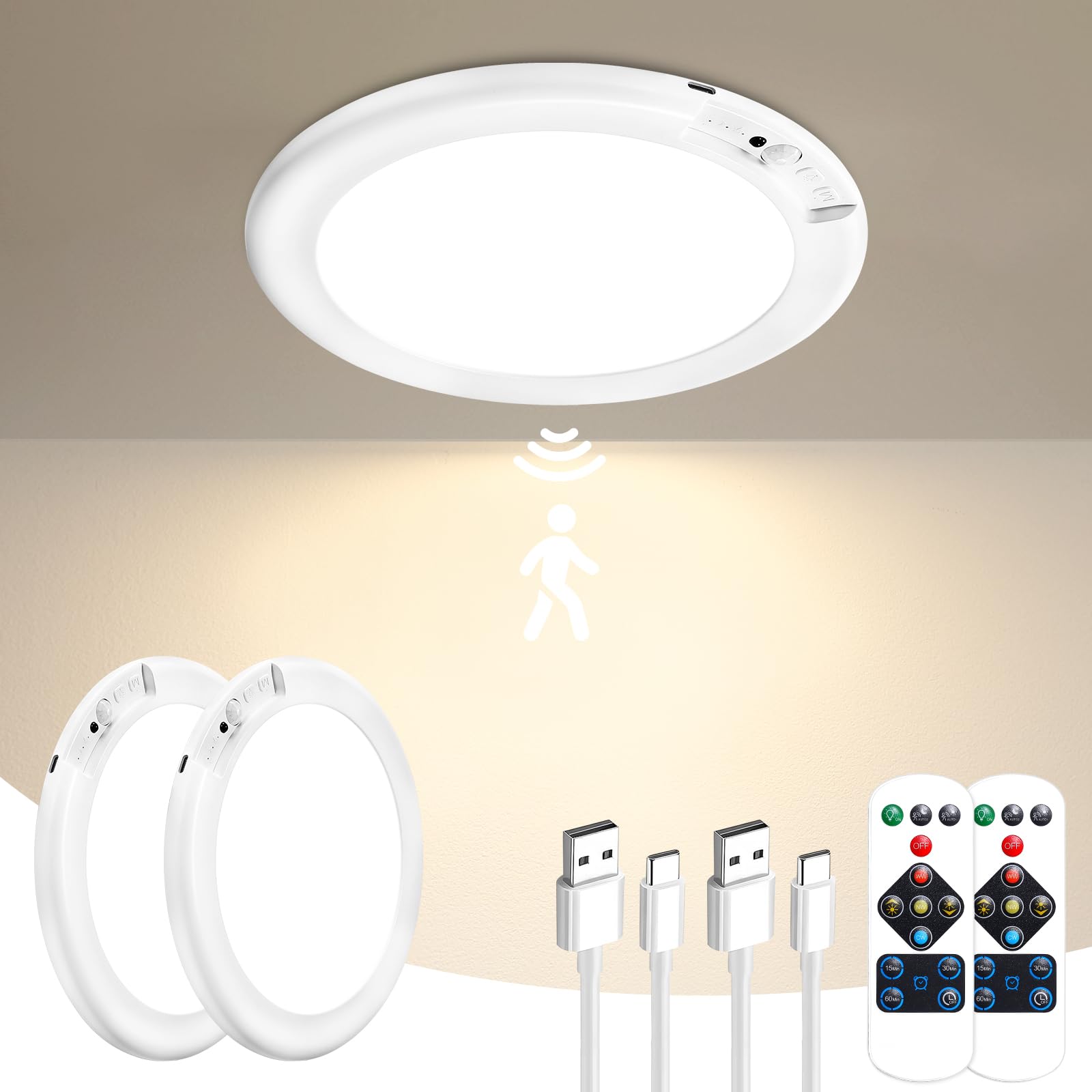 Rechargeable Motion Sensor Ceiling Light with Remote – Magnetic Wireless LED Light for Closets, Showers, Stairs, Hallways & Sheds