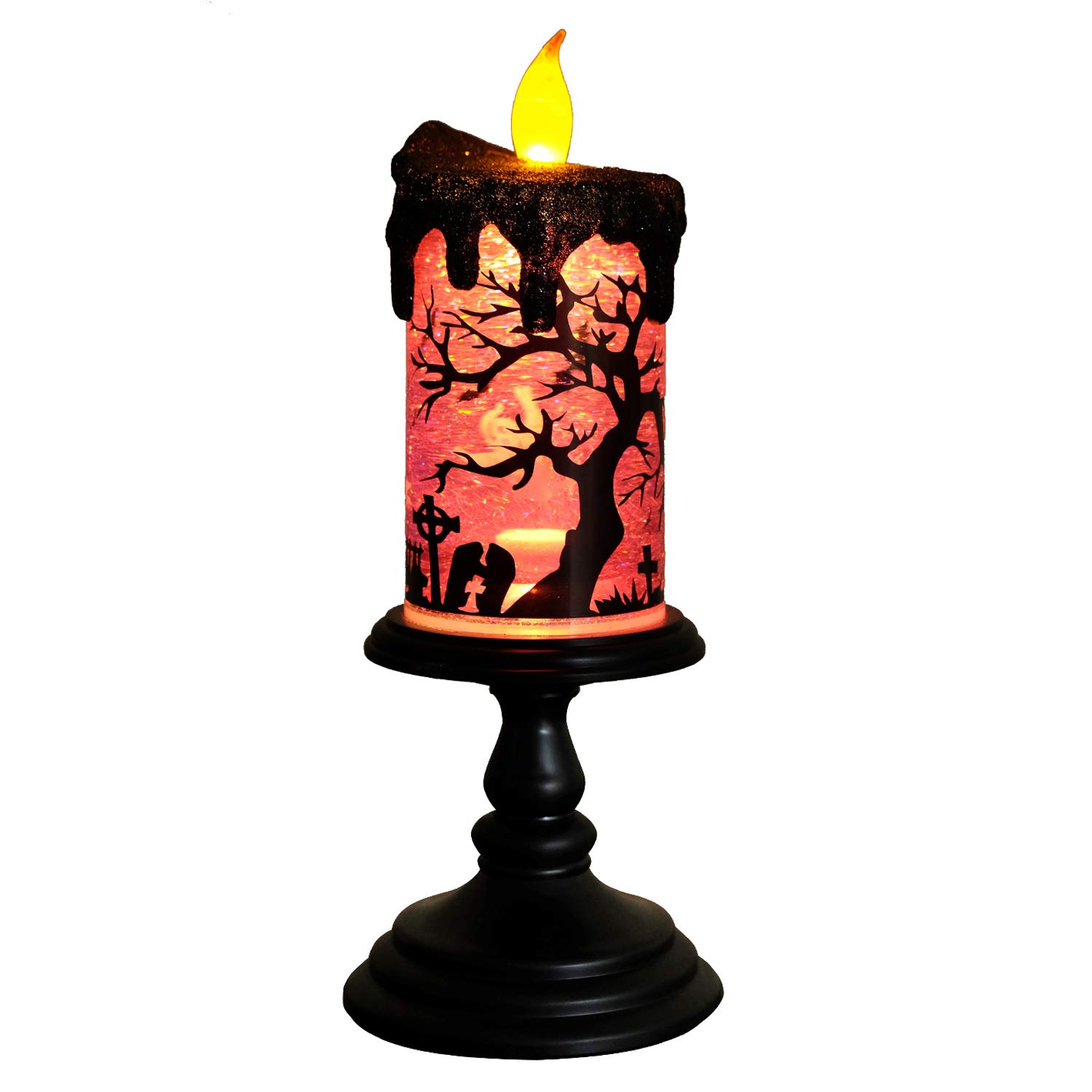 Halloween Spider Snow Globe Candle Lamp – Spooky LED Tornado Glitter Light with Timer, Battery Operated Halloween Decoration