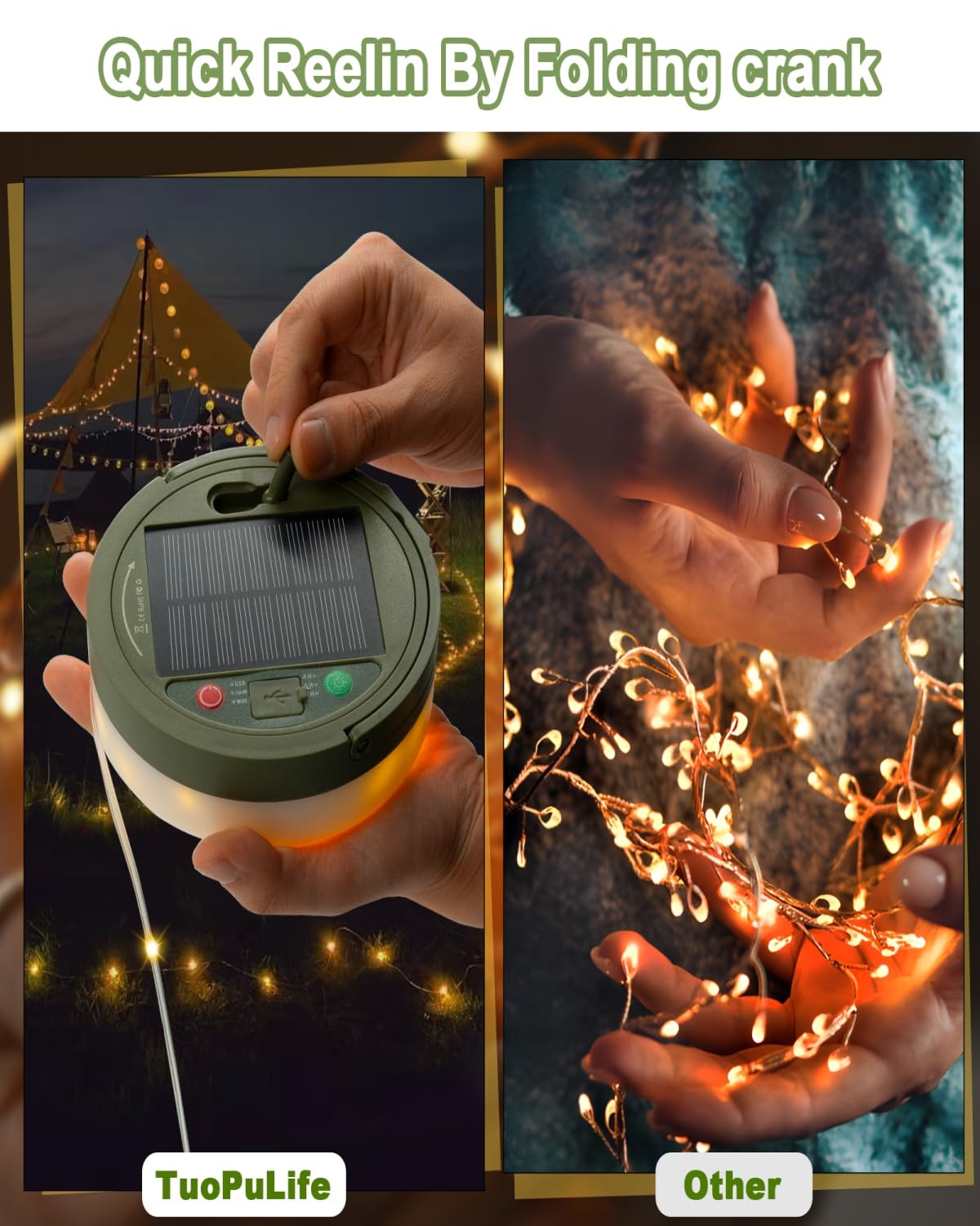 Solar Camping String Lights – 39FT Rechargeable Tent Lantern with 8 Lighting Modes