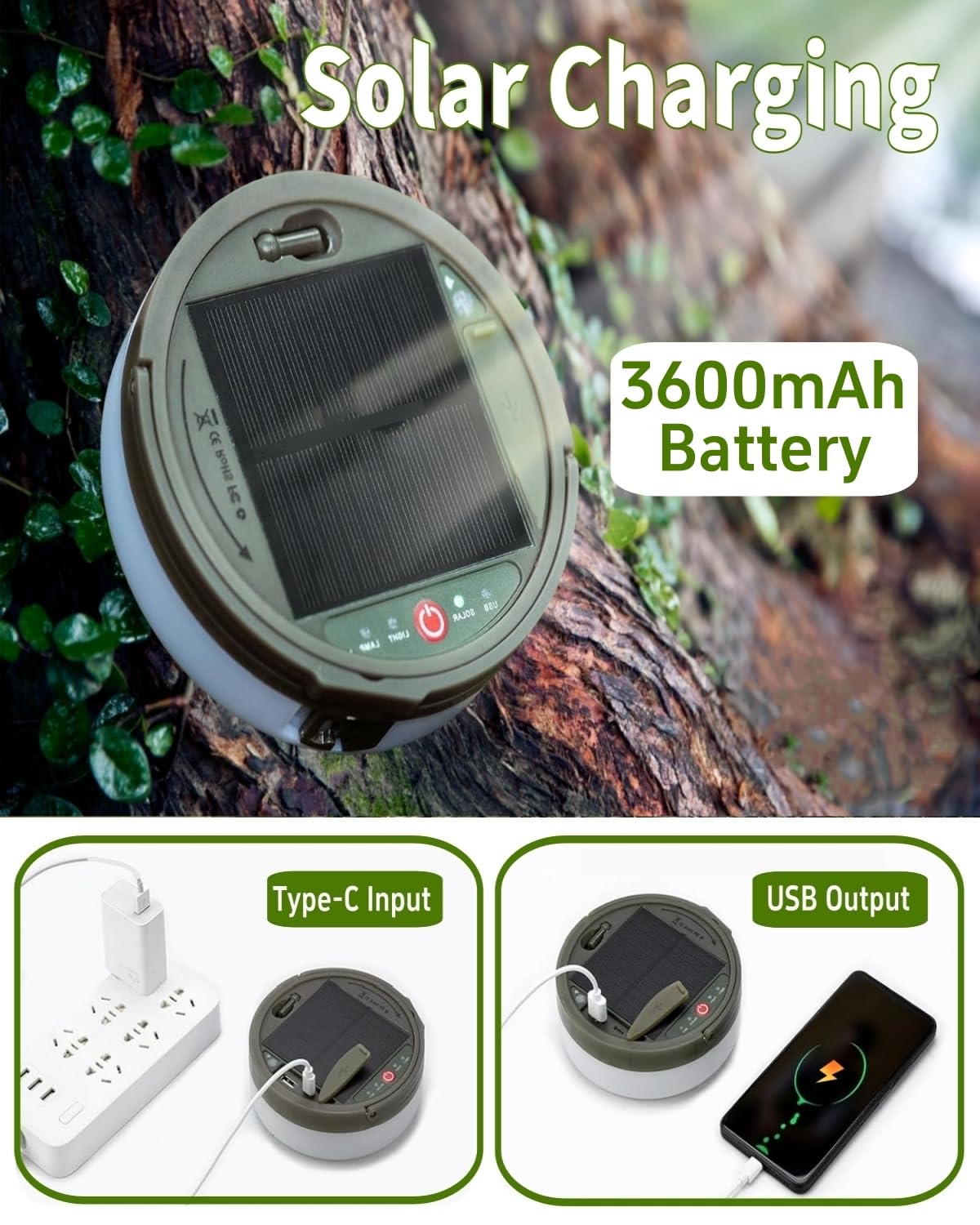 Solar Camping String Lights – 39FT Rechargeable Tent Lantern with 8 Lighting Modes