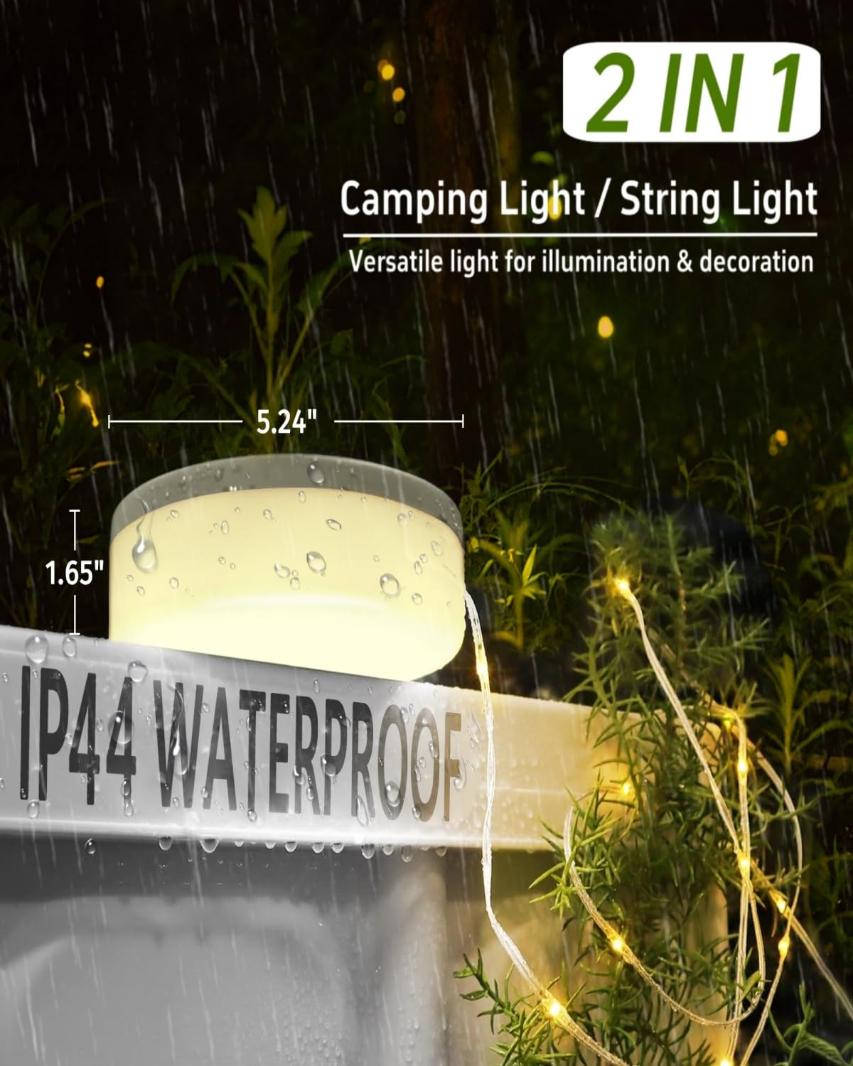 Solar Camping String Lights – 39FT Rechargeable Tent Lantern with 8 Lighting Modes