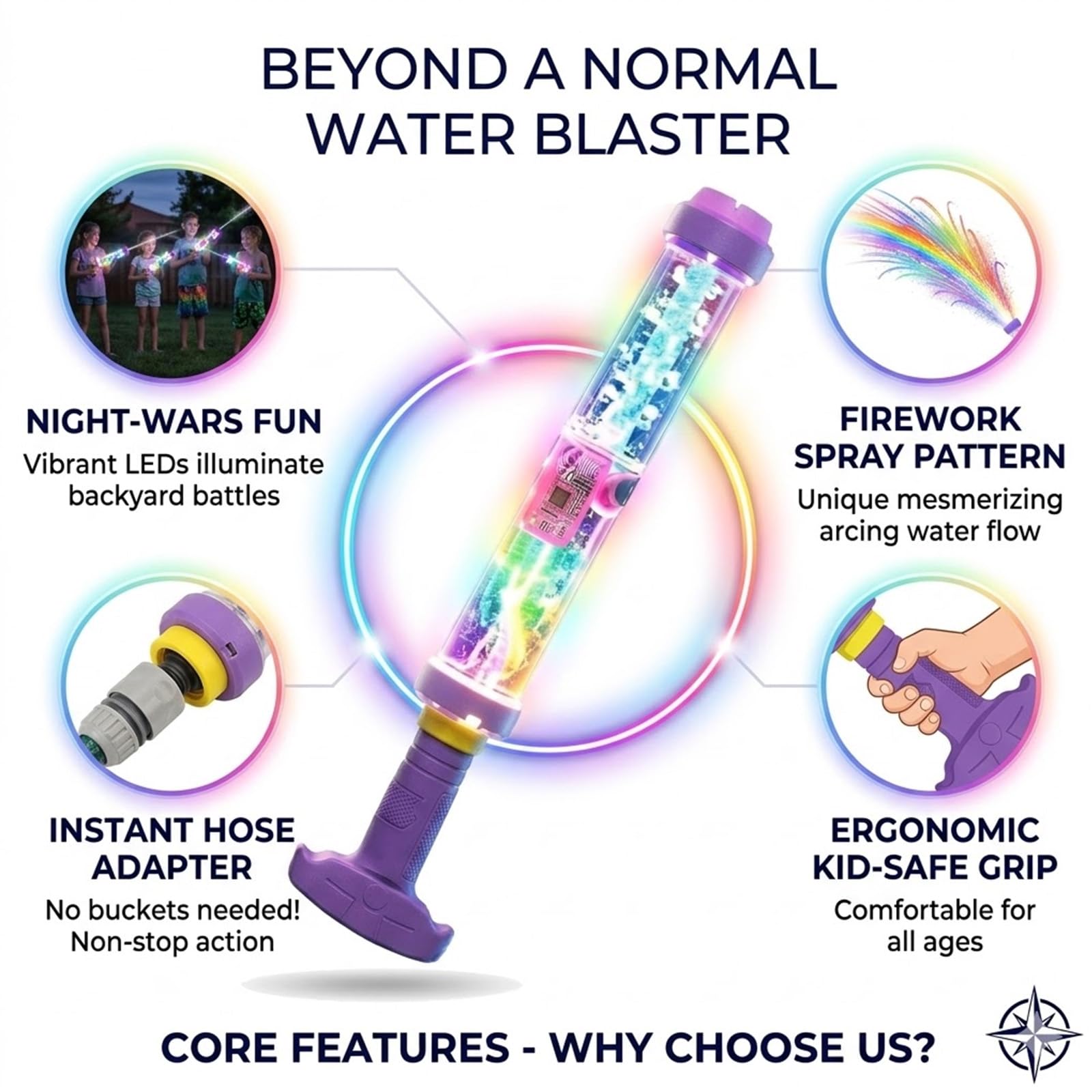 Rainbow Glow Water Blaster – LED Light-Up Water Gun for Summer Fun & Outdoor Play