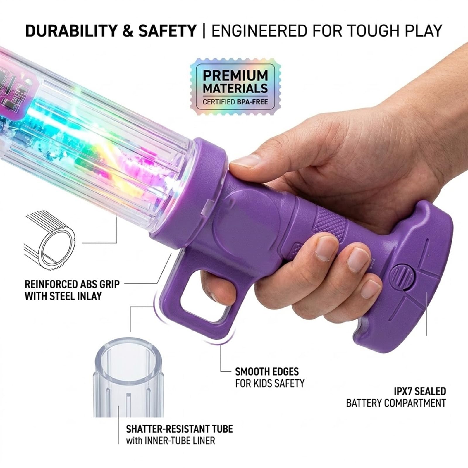 Rainbow Glow Water Blaster – LED Light-Up Water Gun for Summer Fun & Outdoor Play