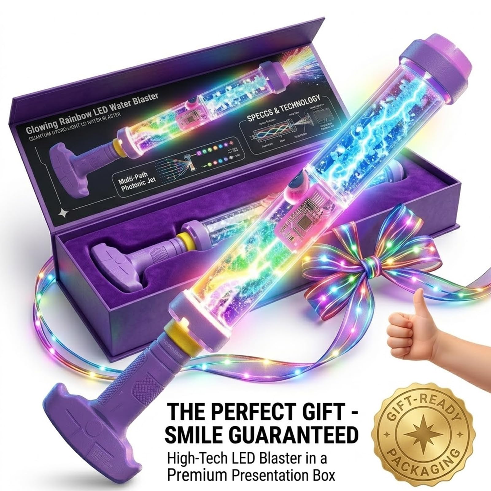 Rainbow Glow Water Blaster – LED Light-Up Water Gun for Summer Fun & Outdoor Play