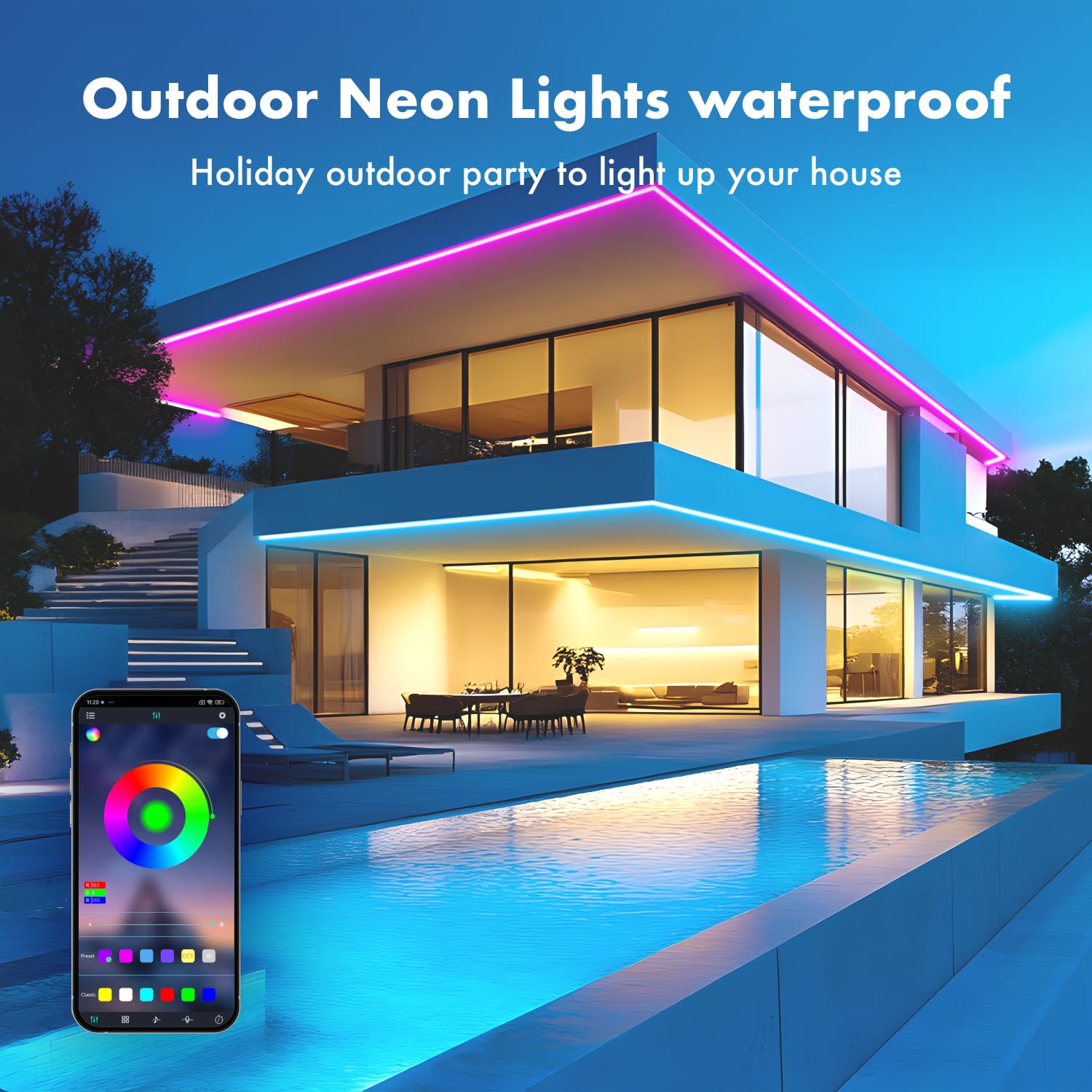 RGB Neon Rope Lights – Waterproof Music Sync LED Strip for Bedroom & Room Decor