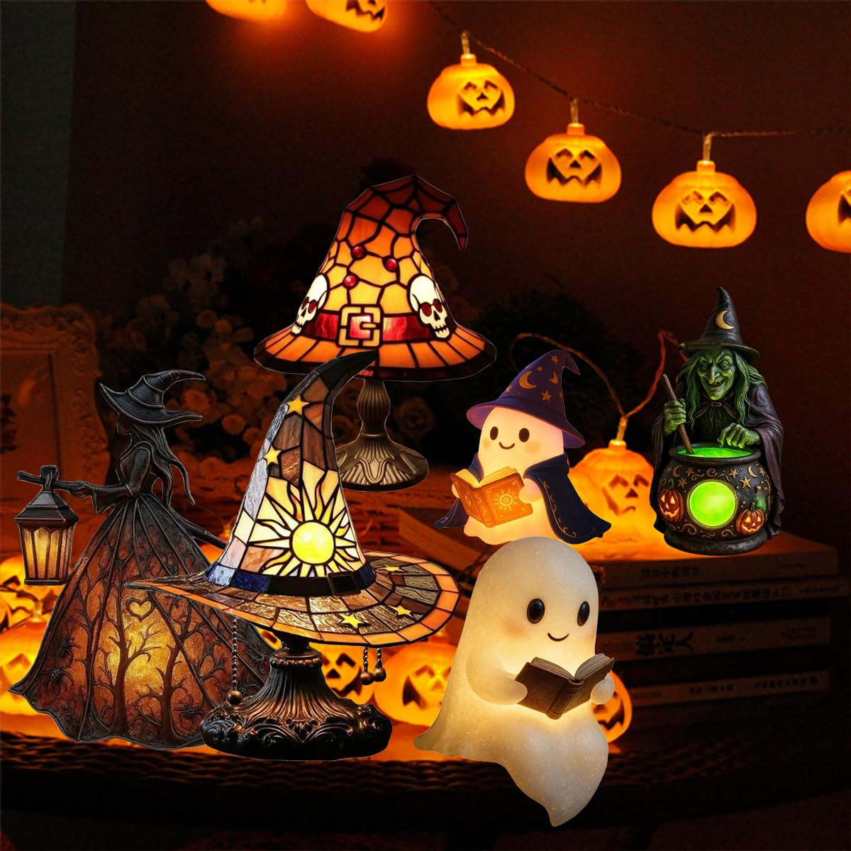 Halloween Witch Lantern Lamp – Gothic Spooky Night Light with USB Plug for Indoor & Outdoor Halloween Decorations