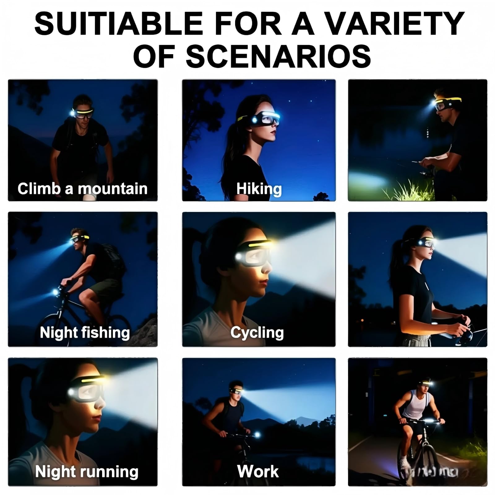 Rechargeable LED Light Glasses – Hands-Free Motion Sensor Headlamp for Outdoor Adventures