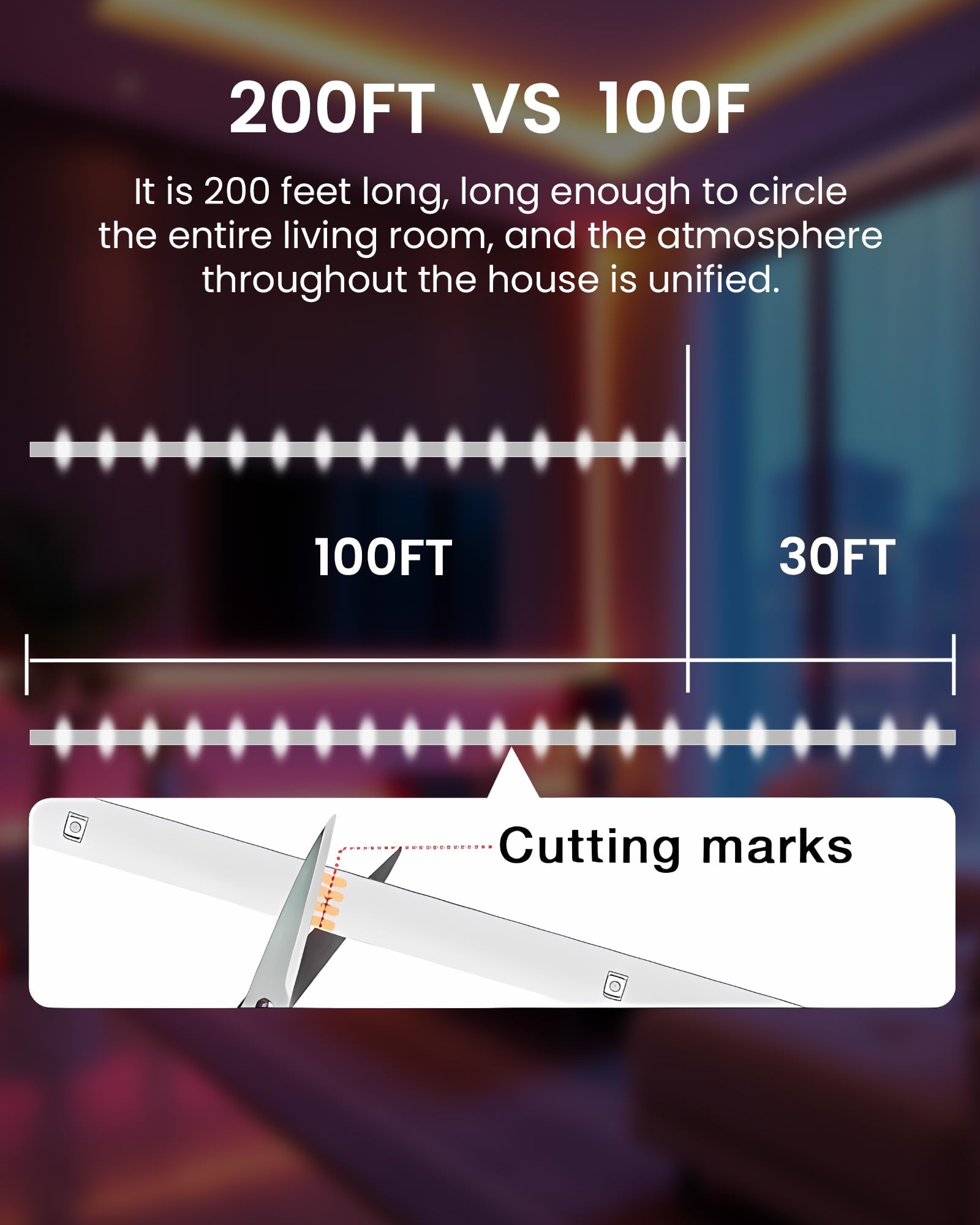 100ft RGB LED Strip Lights – Color Changing Smart LED Light Kit with Bluetooth & IR Remote, Music Sync Room Lighting for Bedroom, Home