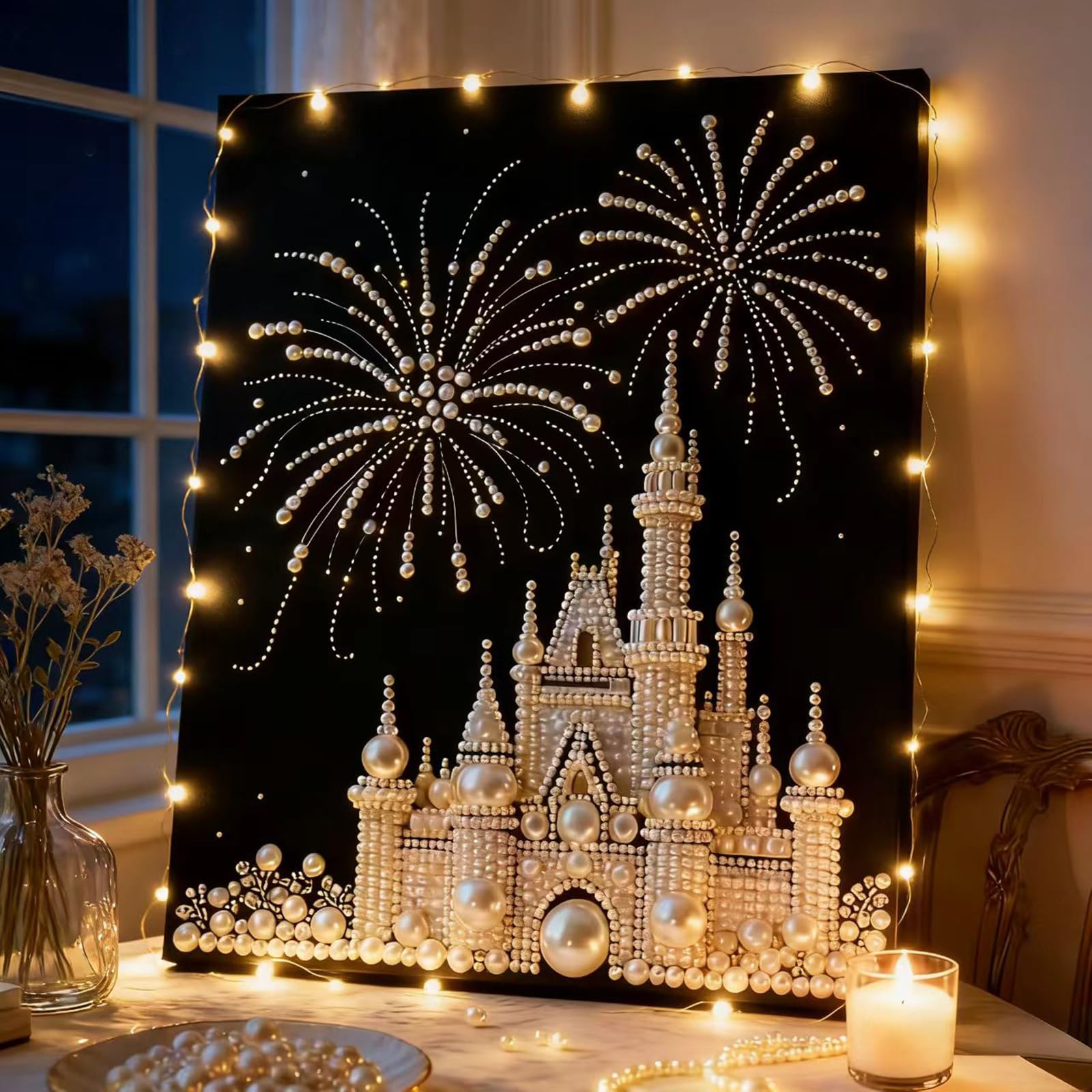 3D Pearl Painting DIY Kit – Castle Fireworks Design Beaded Art Craft for Adults & Beginners Home Decor