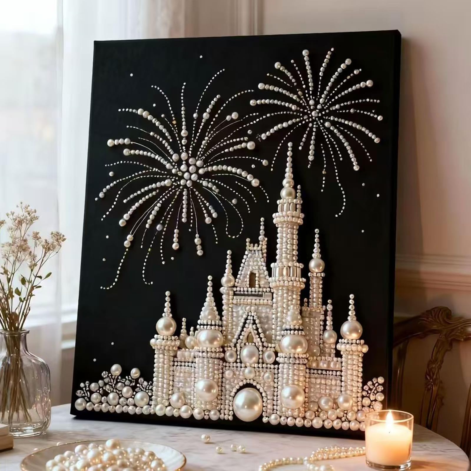 3D Pearl Painting DIY Kit – Castle Fireworks Design Beaded Art Craft for Adults & Beginners Home Decor