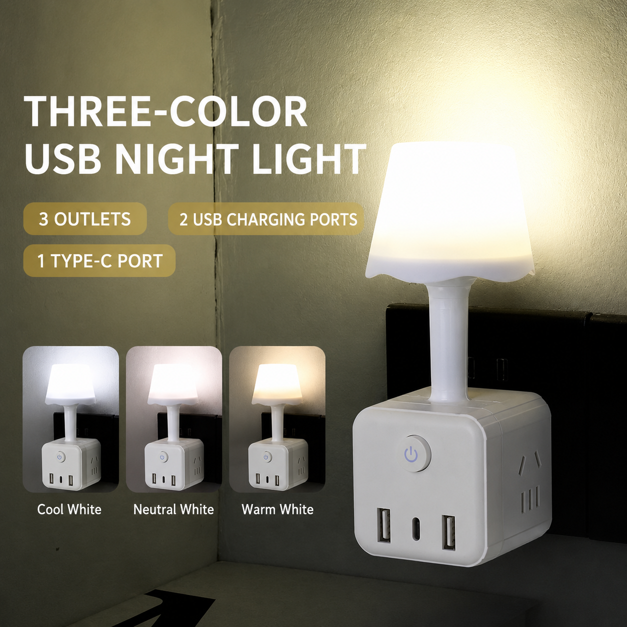 Mini USB Night Light Power Cube – Bedside Lamp & Charging Station