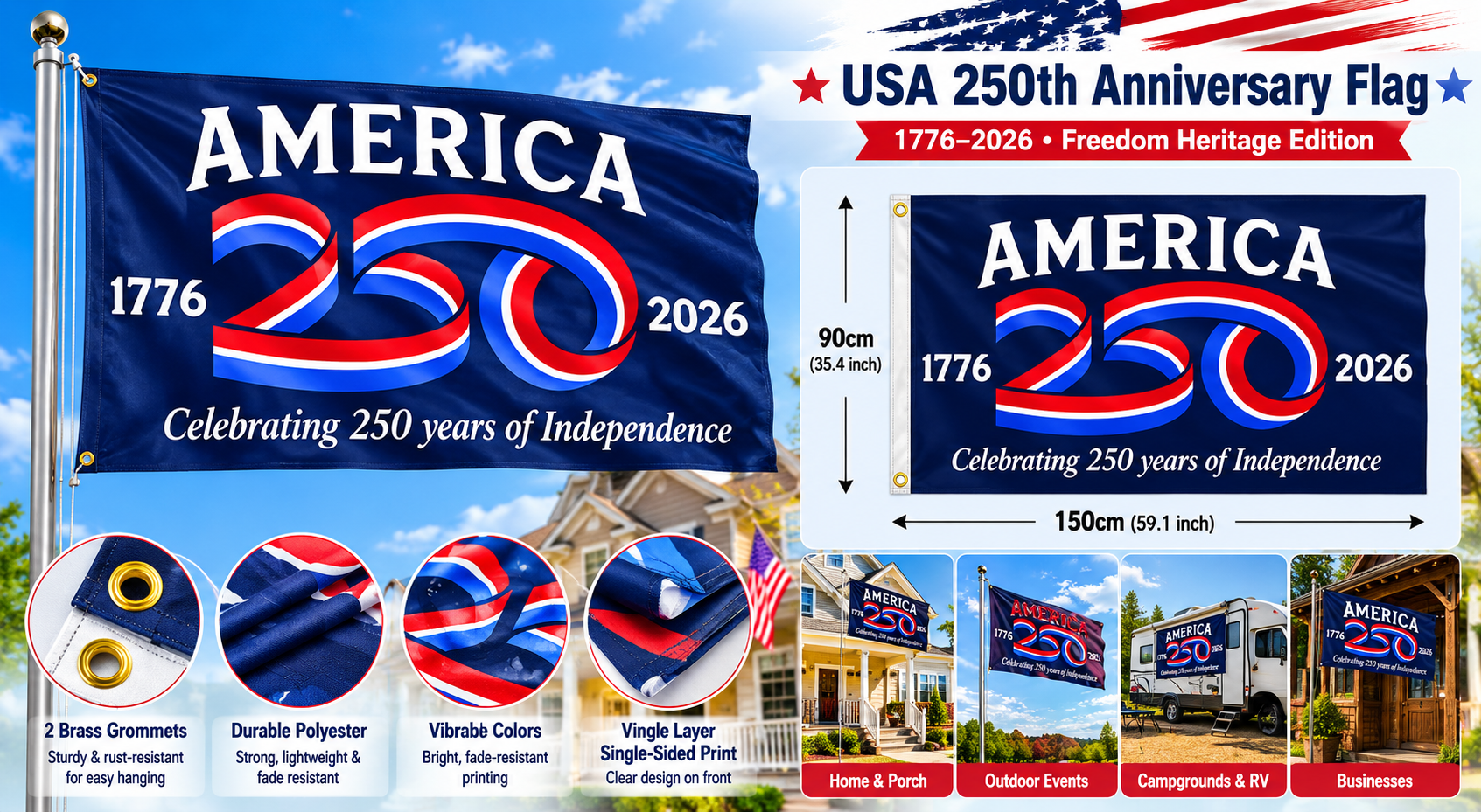 USA 250th Anniversary Flag – Celebrating 250 Years of Independence (1776–2026)