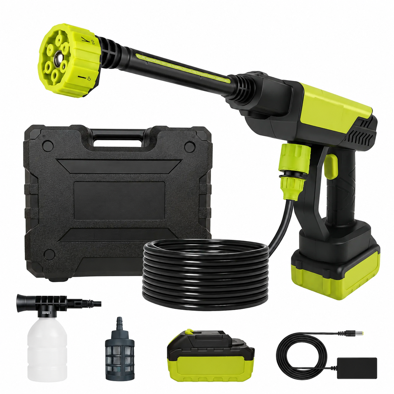 21V Cordless Pressure Washer – Portable High Power Car Wash Gun with Rechargeable Battery, Multi-Nozzle & Foam Spray for Fast Car/Home Cleaning