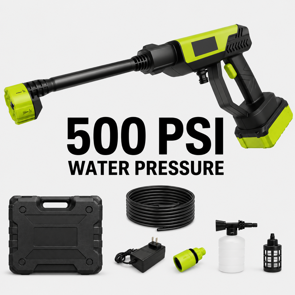 21V Cordless Pressure Washer – Portable High Power Car Wash Gun with Rechargeable Battery, Multi-Nozzle & Foam Spray for Fast Car/Home Cleaning