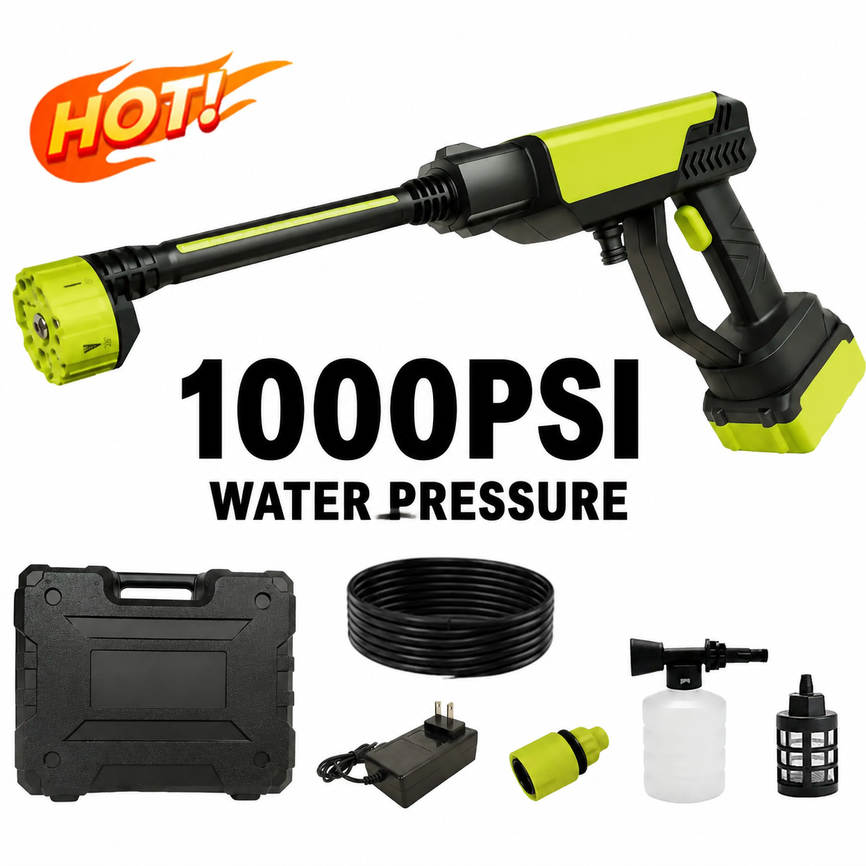 21V Cordless Pressure Washer – Portable High Power Car Wash Gun with Rechargeable Battery, Multi-Nozzle & Foam Spray for Fast Car/Home Cleaning