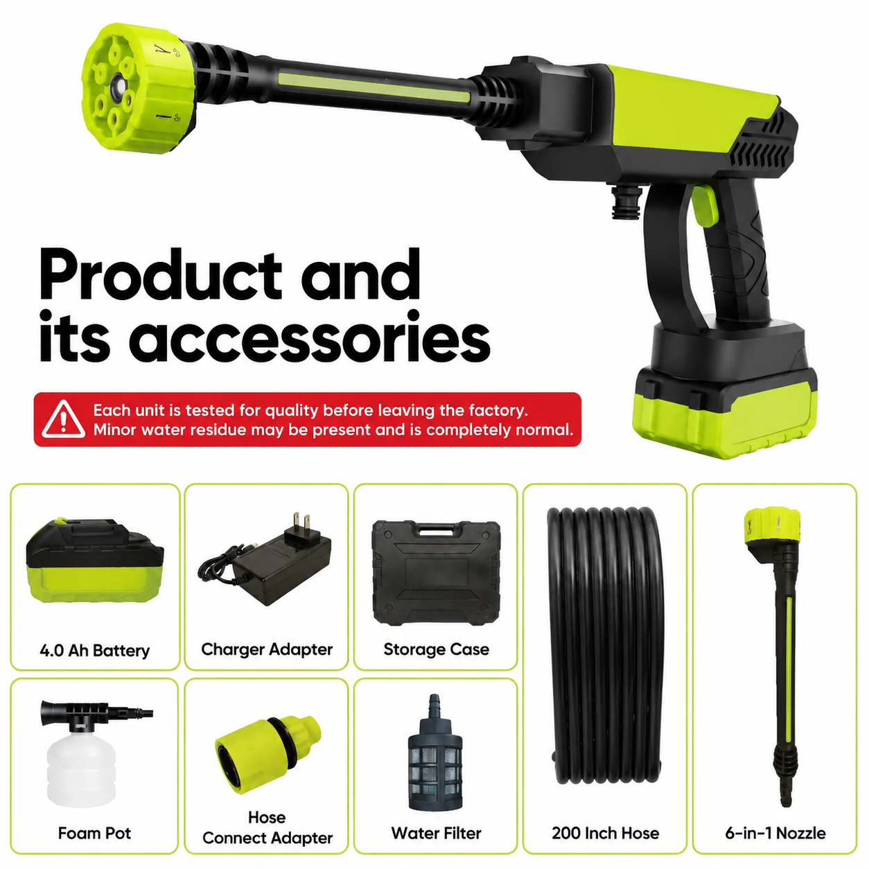 21V Cordless Pressure Washer – Portable High Power Car Wash Gun with Rechargeable Battery, Multi-Nozzle & Foam Spray for Fast Car/Home Cleaning