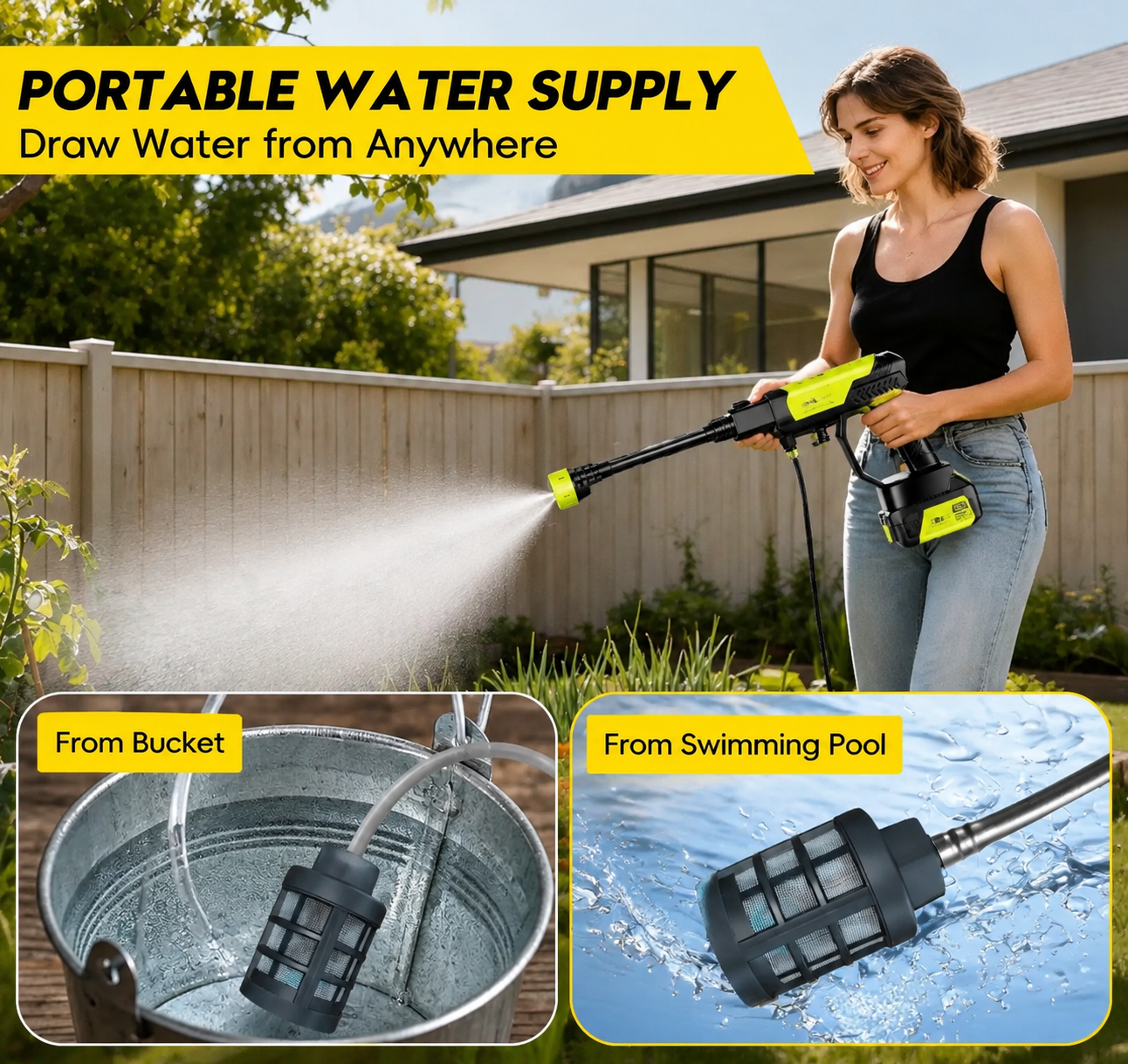 21V Cordless Pressure Washer – Portable High Power Car Wash Gun with Rechargeable Battery, Multi-Nozzle & Foam Spray for Fast Car/Home Cleaning