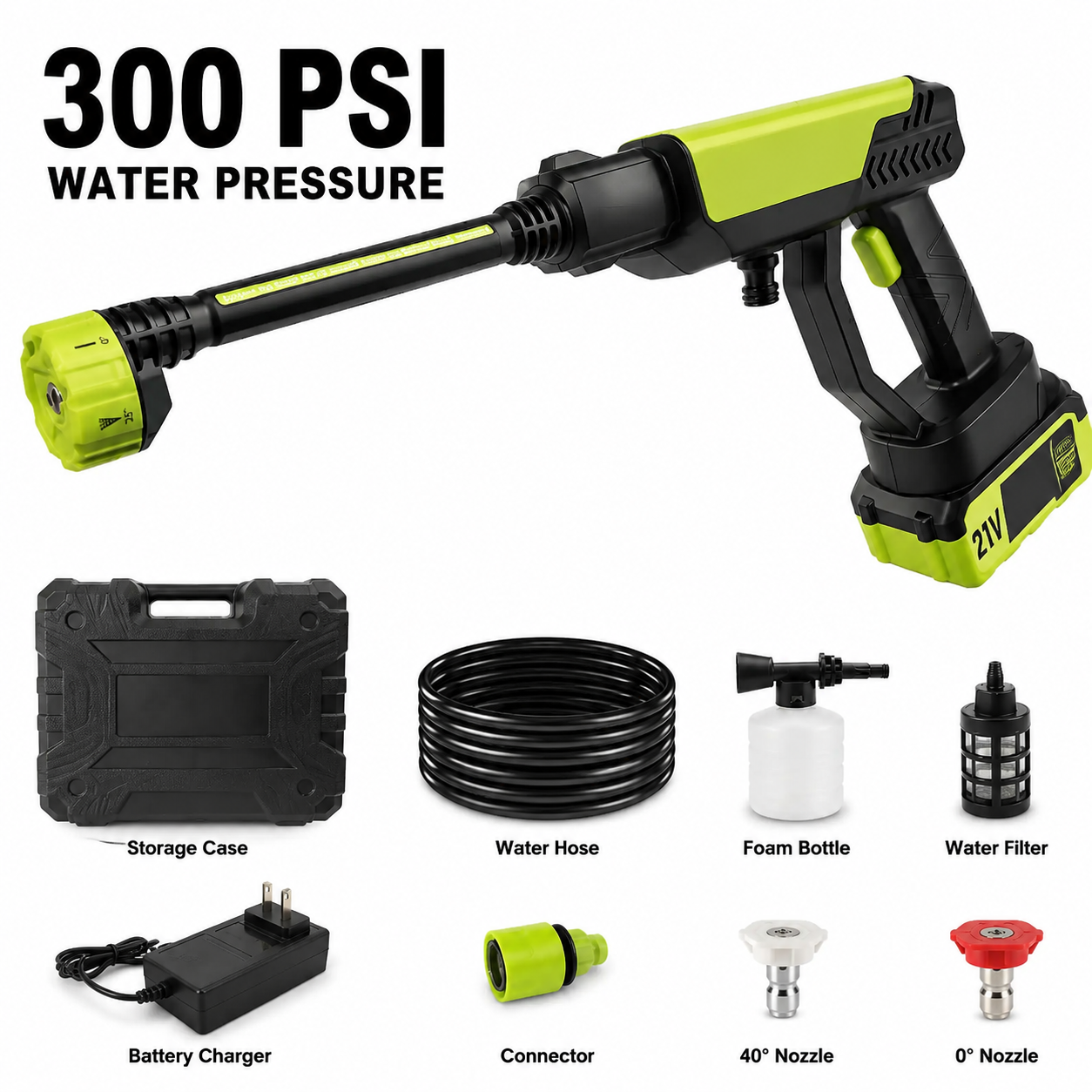 21V Cordless Pressure Washer – Portable High Power Car Wash Gun with Rechargeable Battery, Multi-Nozzle & Foam Spray for Fast Car/Home Cleaning