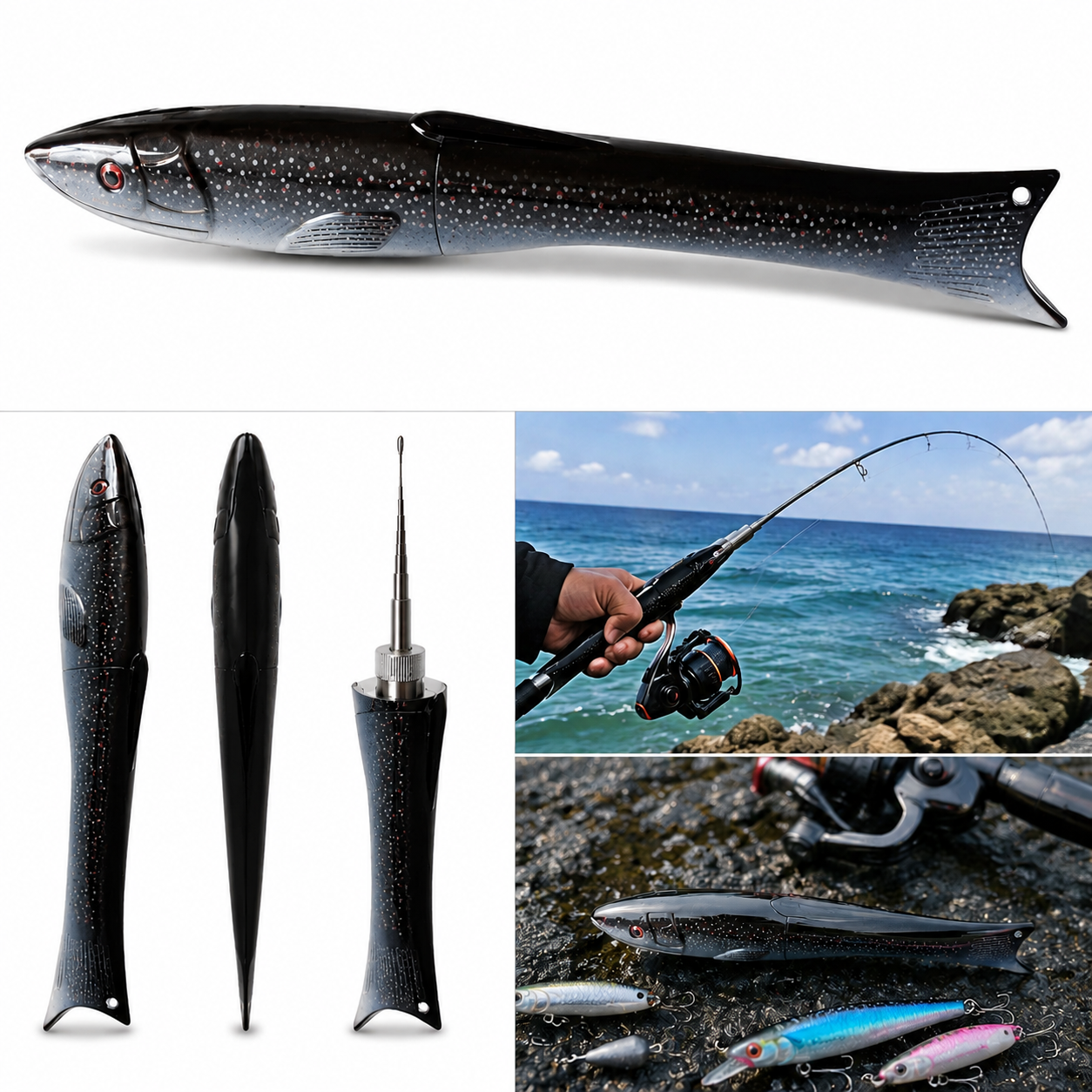 Fish-Shaped Pocket Fishing Rod – 1.6M Telescopic Carbon Fiber Travel Rod