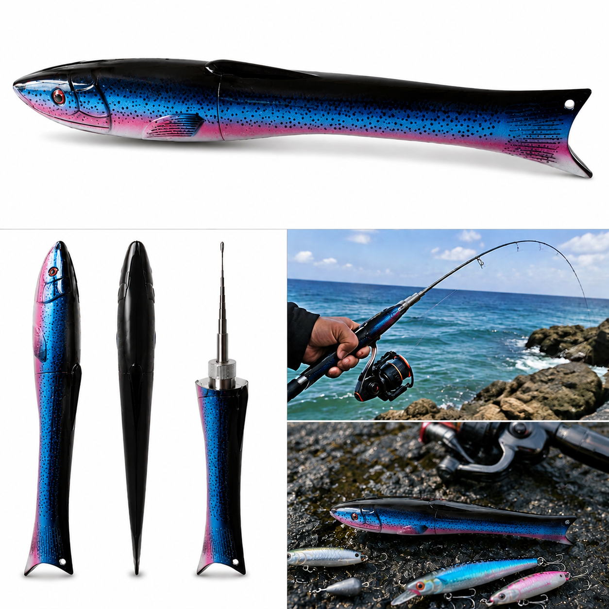 Fish-Shaped Pocket Fishing Rod – 1.6M Telescopic Carbon Fiber Travel Rod