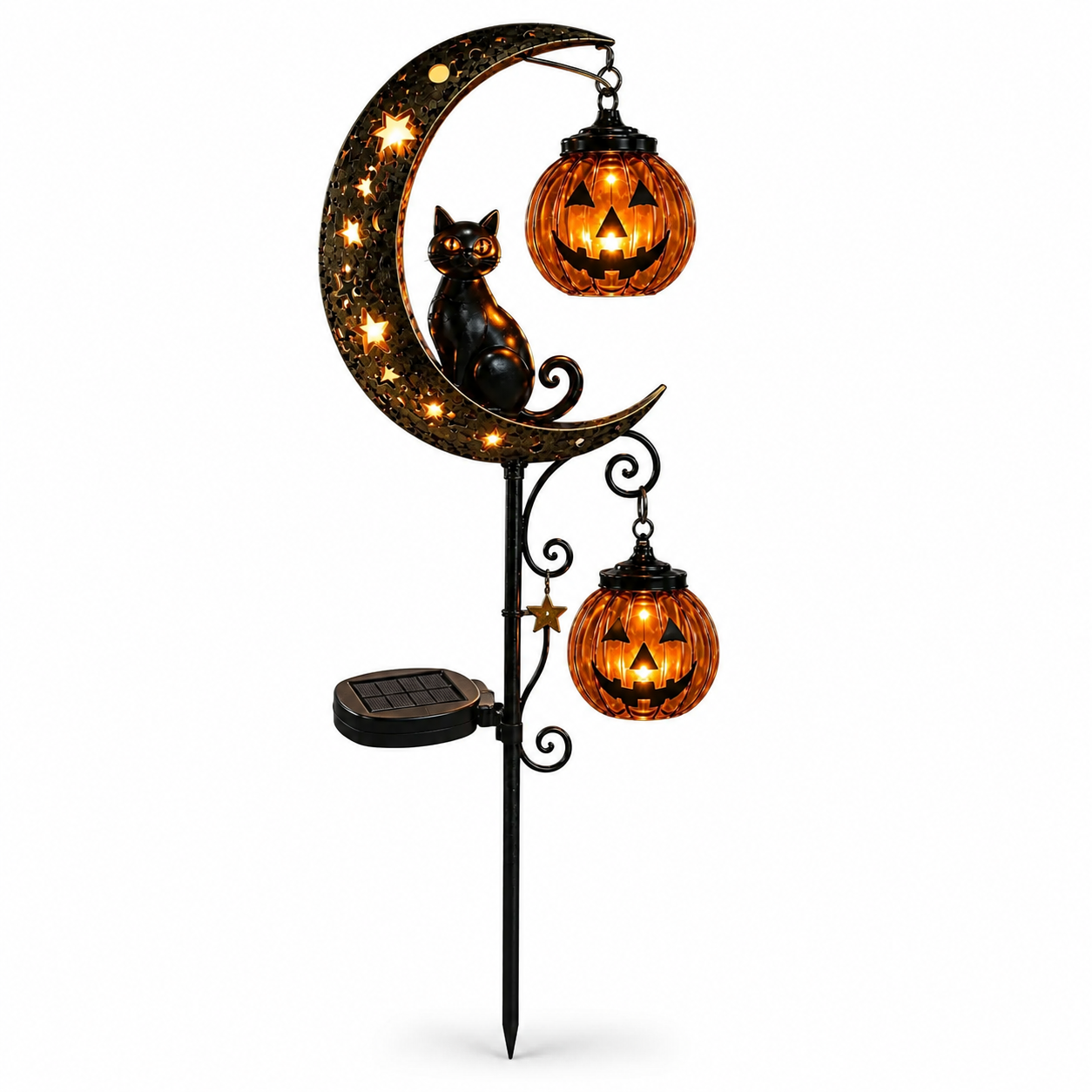 Solar Pumpkin Moon Garden Stake Light – Black Cat Halloween Outdoor Decor