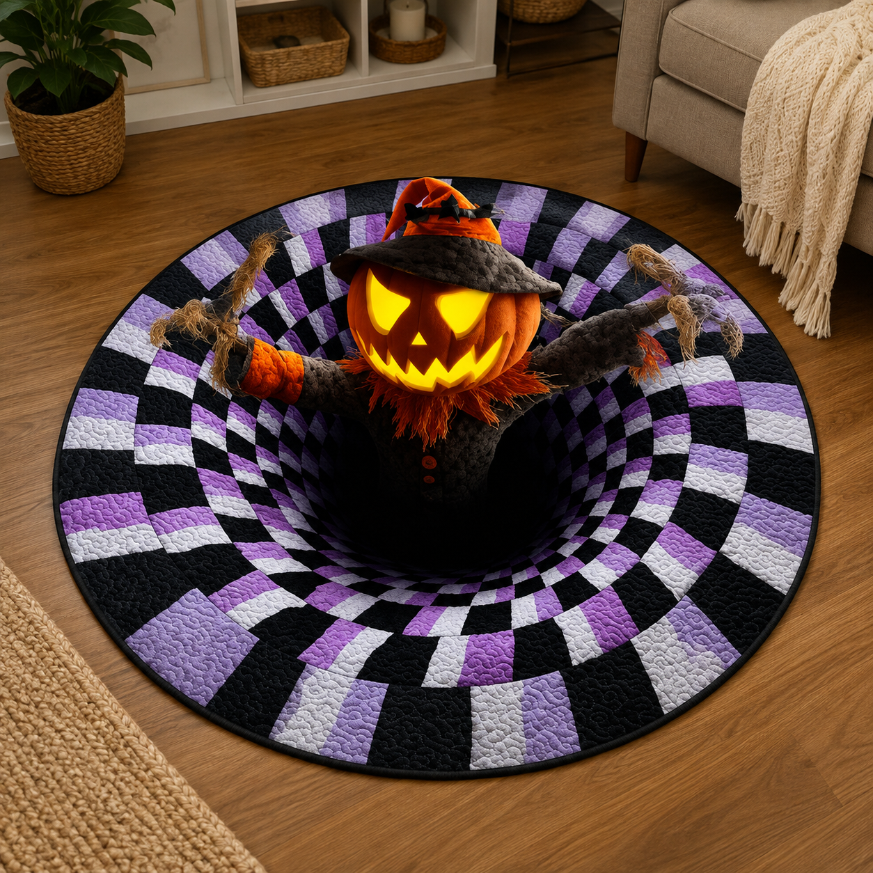 Halloween 3D Optical Illusion Rug – Spooky Vortex Floor Mat for Halloween Home Decor