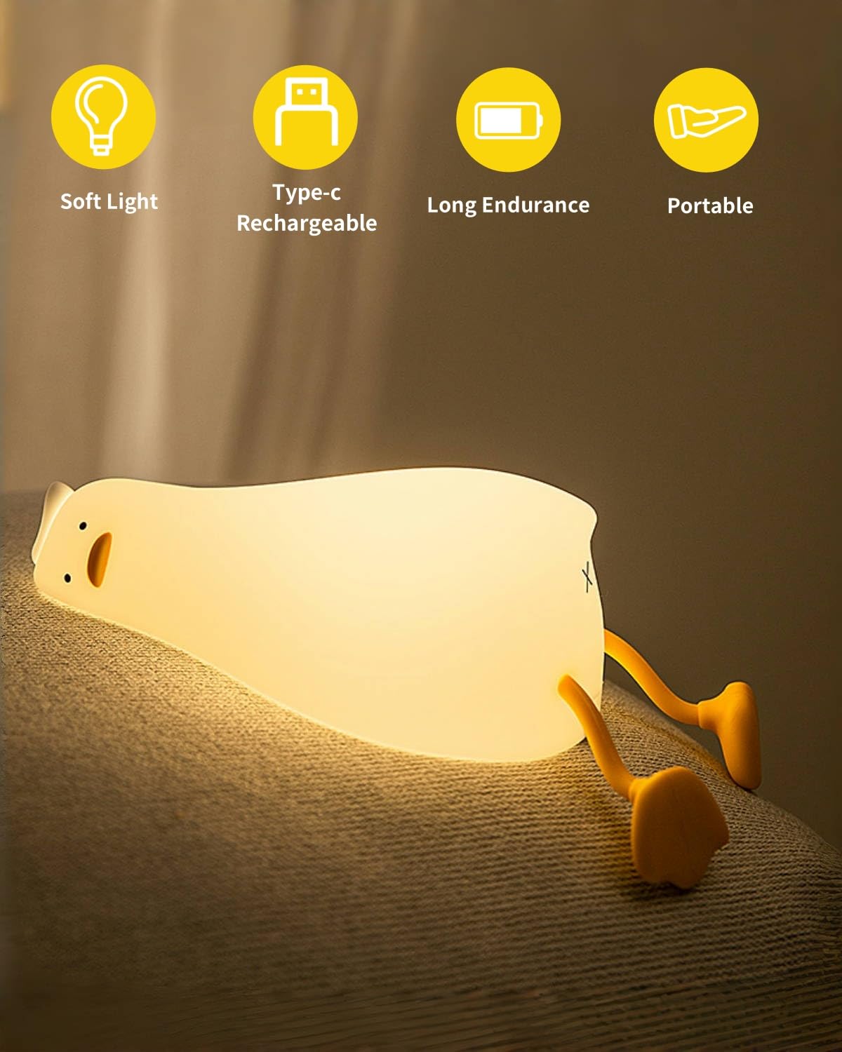 Cute Bunny Silicone Night Light – Rechargeable Squishy Rabbit Lamp with Touch Control & 30-Min Timer for Kids Bedroom & Nursery