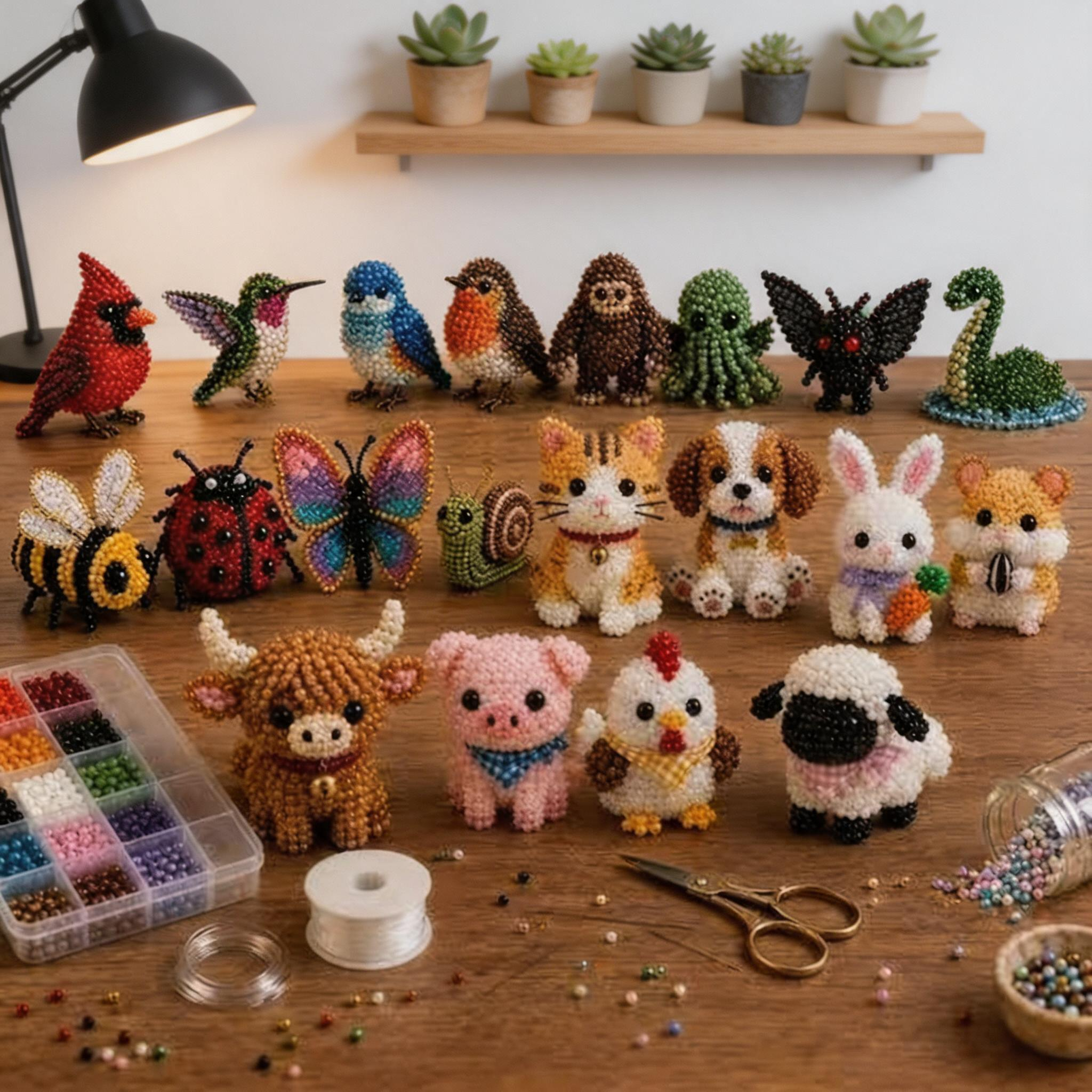 3D Beaded Animal DIY Craft Kit – Mini Beaded Critter Ornament Making Set for Cute Handmade Decorations