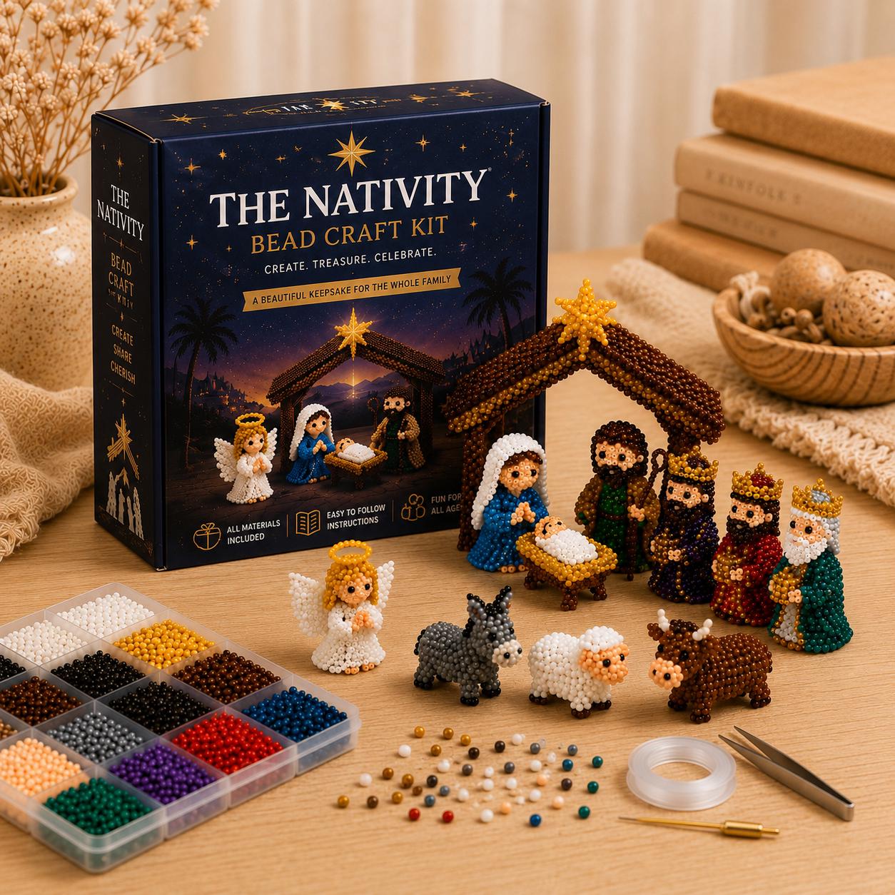 3D Christmas Manger Beading DIY Kit – Holiday Nativity Scene Craft Set for Family & Festive Home Decor