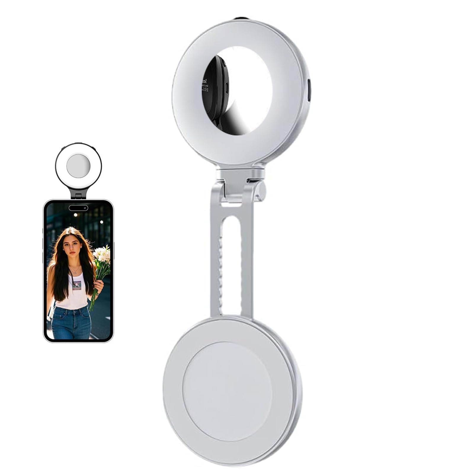3-in-1 Magnetic Selfie Light with Mirror – Rechargeable LED Fill Light for Phones