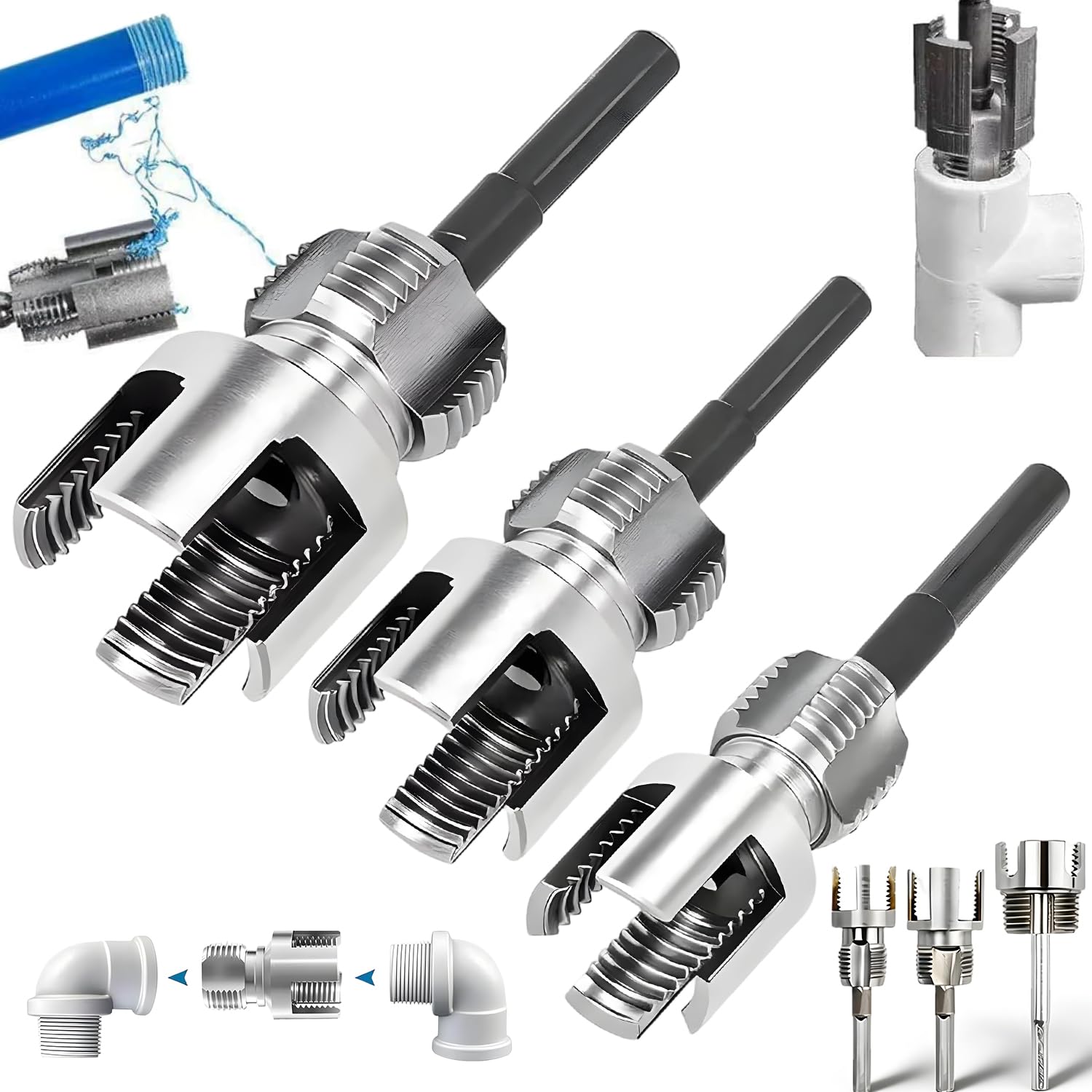 Upgraded 4-in-1 Pipe Threading Tool – Drill-Powered Water Pipe Tap Set for 1/2", 3/4" & 1" Pipes