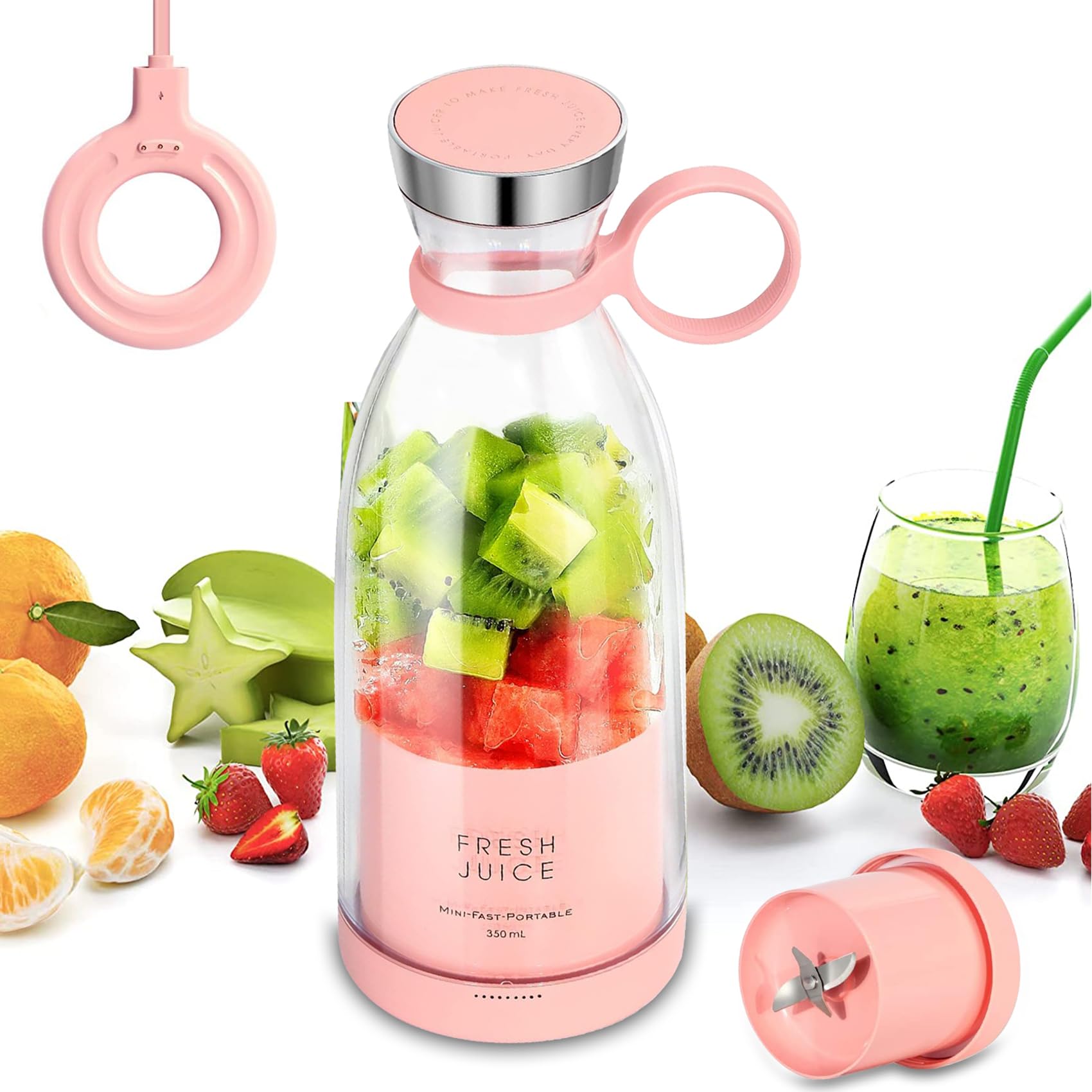 Portable Wireless Juicer Blender – 350ml Electric Fresh Juice & Smoothie Maker for Fruit, Milkshakes & Smoothies