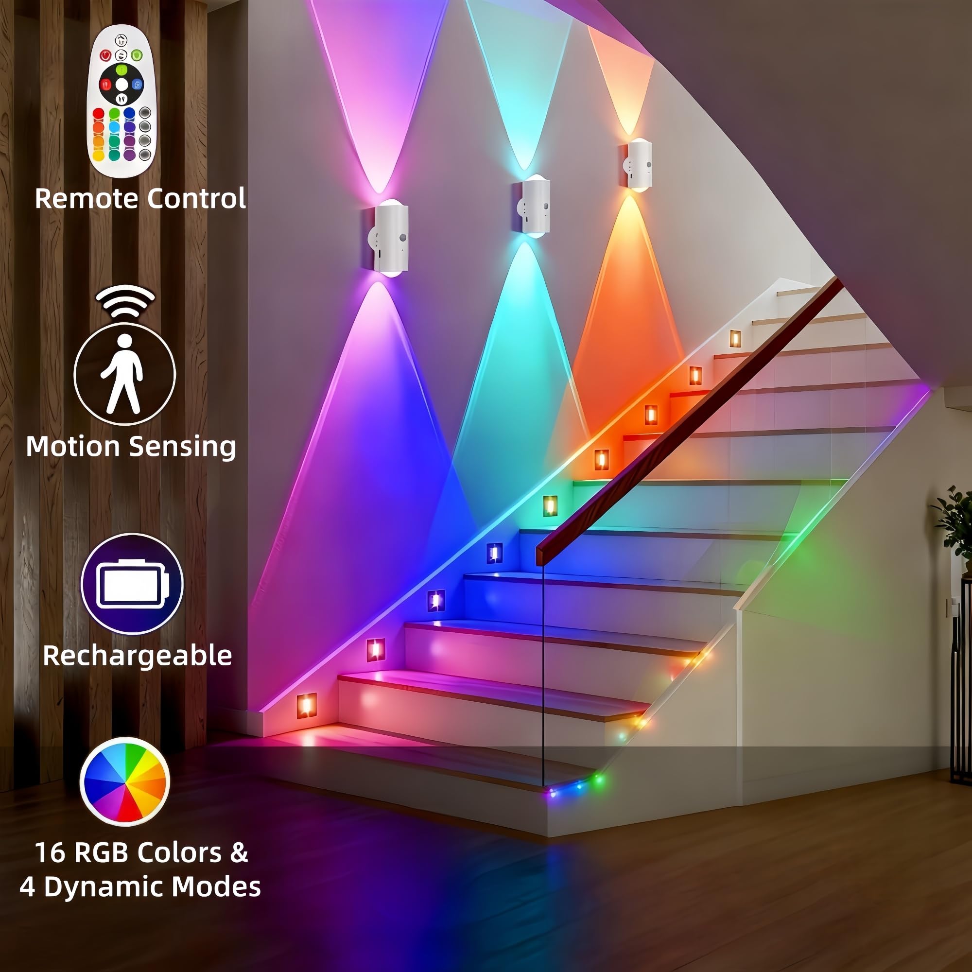 4PCS Motion Sensor RGB Wall Lights – Rechargeable Ambient Night Lamps