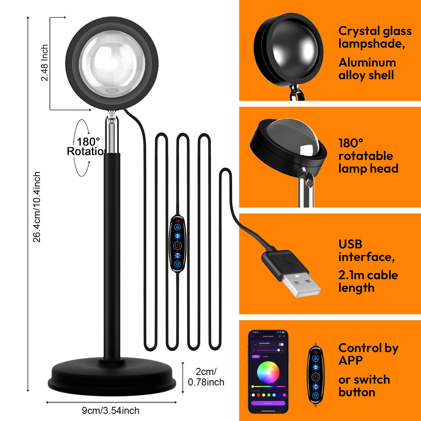 Sunset LED Lamp Projector – 21 Color Changing APP-Controlled Mood Light