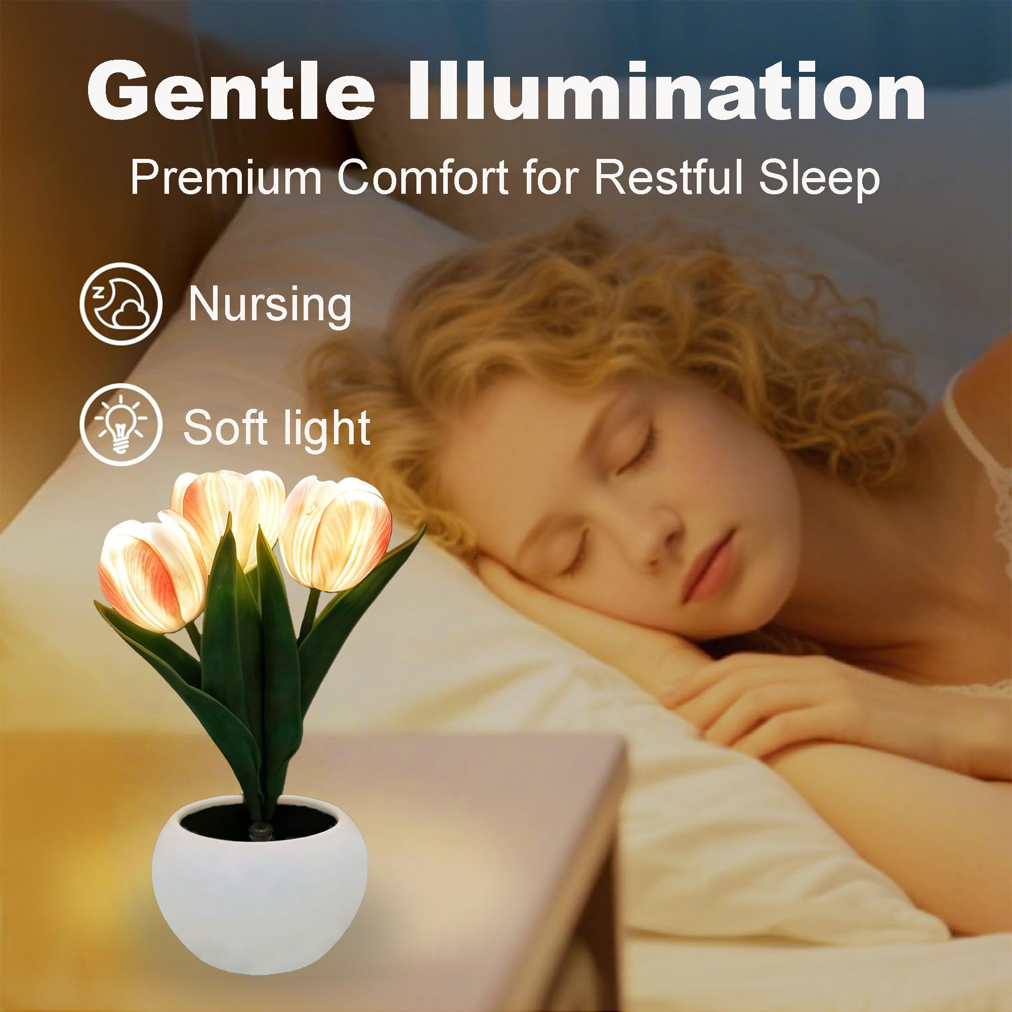 LED Tulip Flower Table Lamp – Romantic Pink Night Light with Vase for Bedroom, Desk & Cozy Home Decor