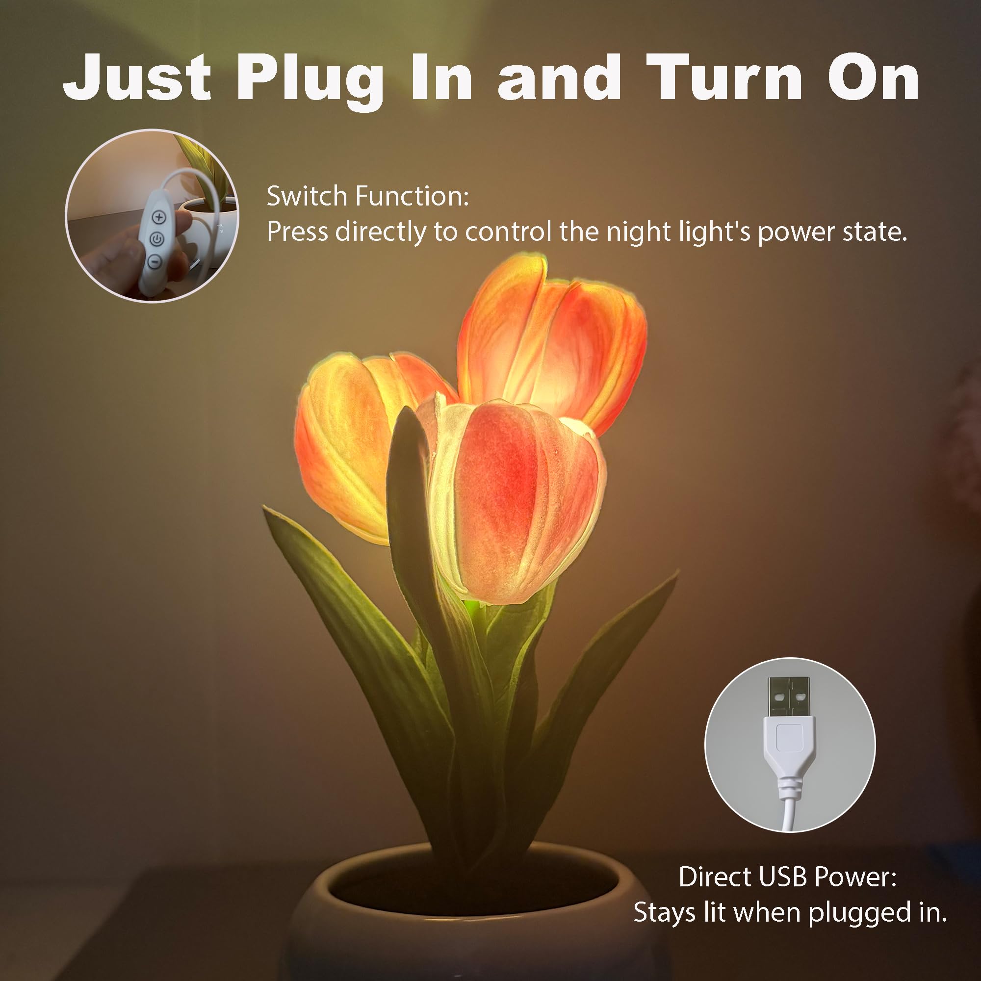 LED Tulip Flower Table Lamp – Romantic Pink Night Light with Vase for Bedroom, Desk & Cozy Home Decor