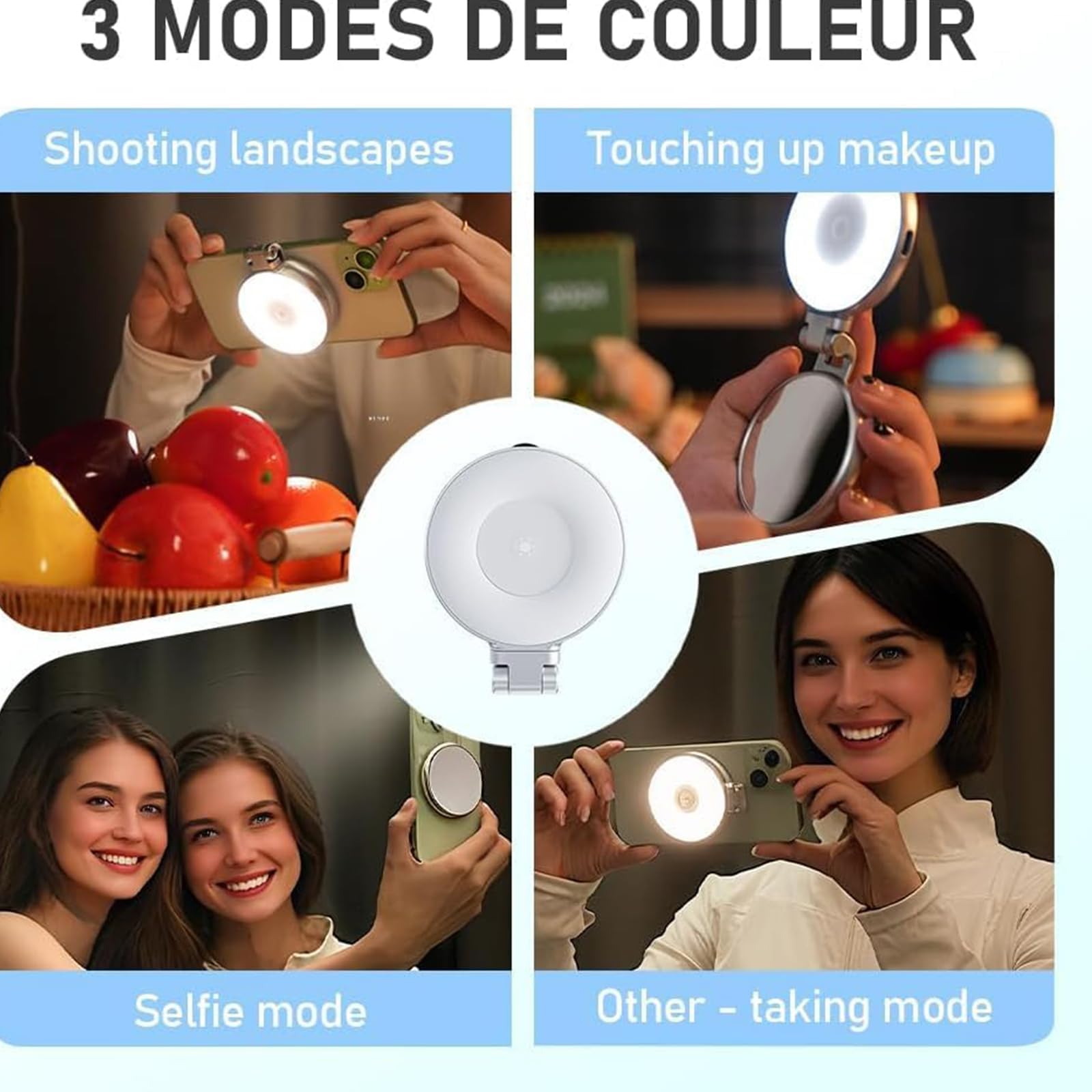 3-in-1 Magnetic Selfie Light with Mirror – Rechargeable LED Fill Light for Phones