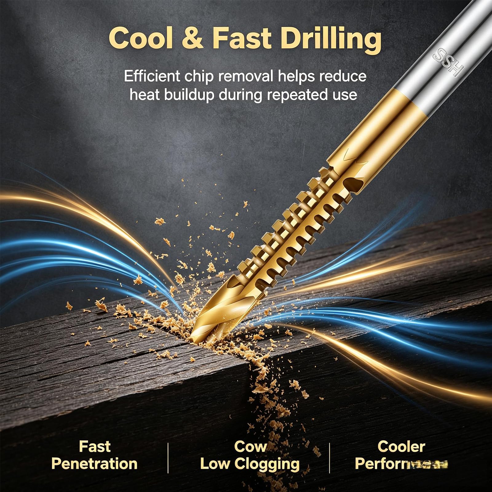 6-Pack High Speed Steel Drill Bit Set – 135° Gold Titanium Coated Metal & Wood Drill Bits for Drilling, Cutting, Carving & Polishing