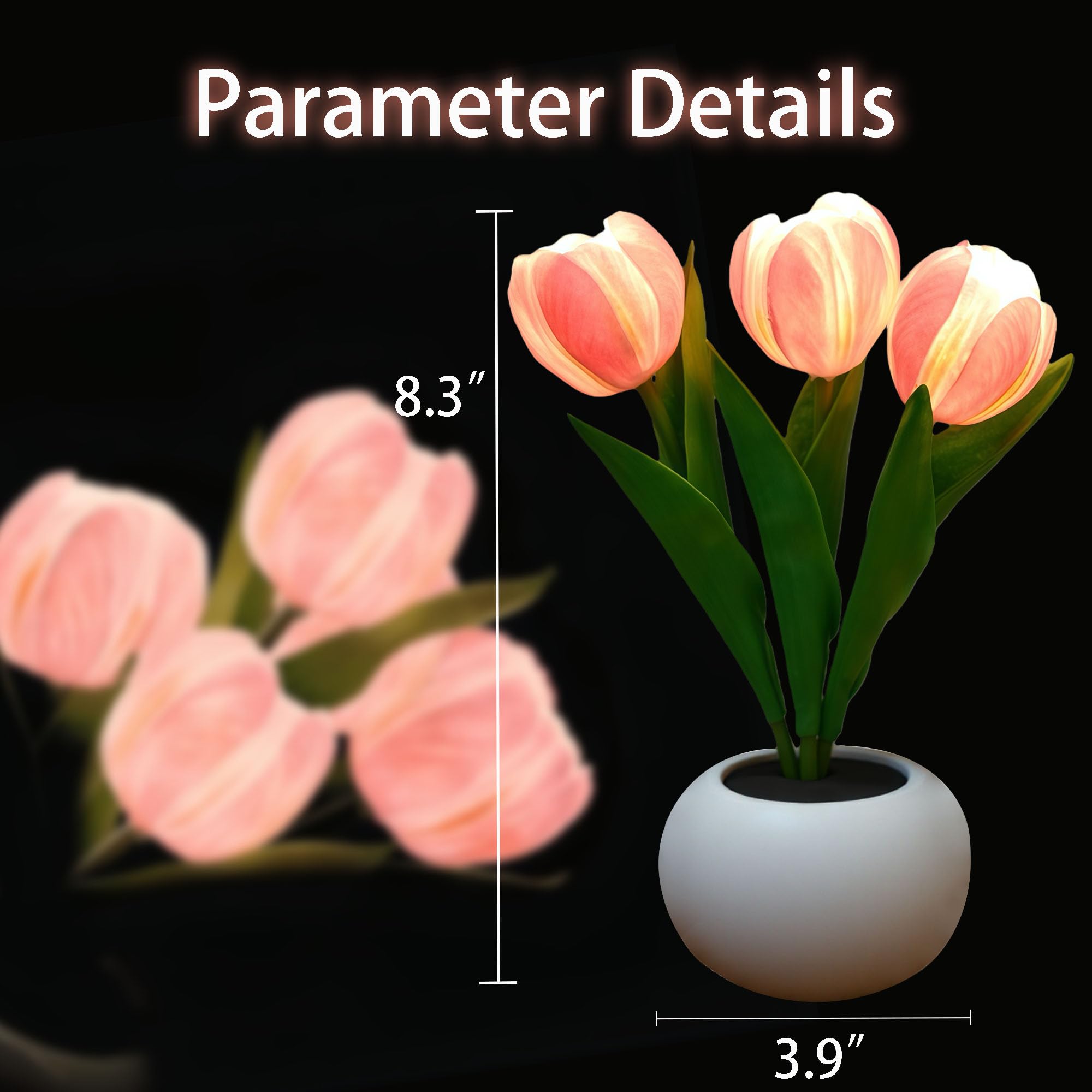 LED Tulip Flower Table Lamp – Romantic Pink Night Light with Vase for Bedroom, Desk & Cozy Home Decor