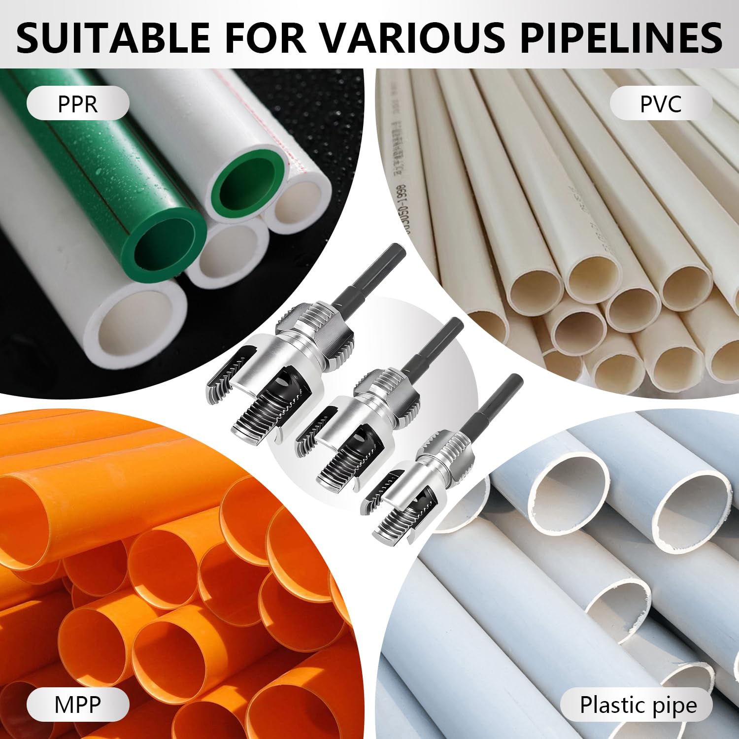 Upgraded 4-in-1 Pipe Threading Tool – Drill-Powered Water Pipe Tap Set for 1/2", 3/4" & 1" Pipes