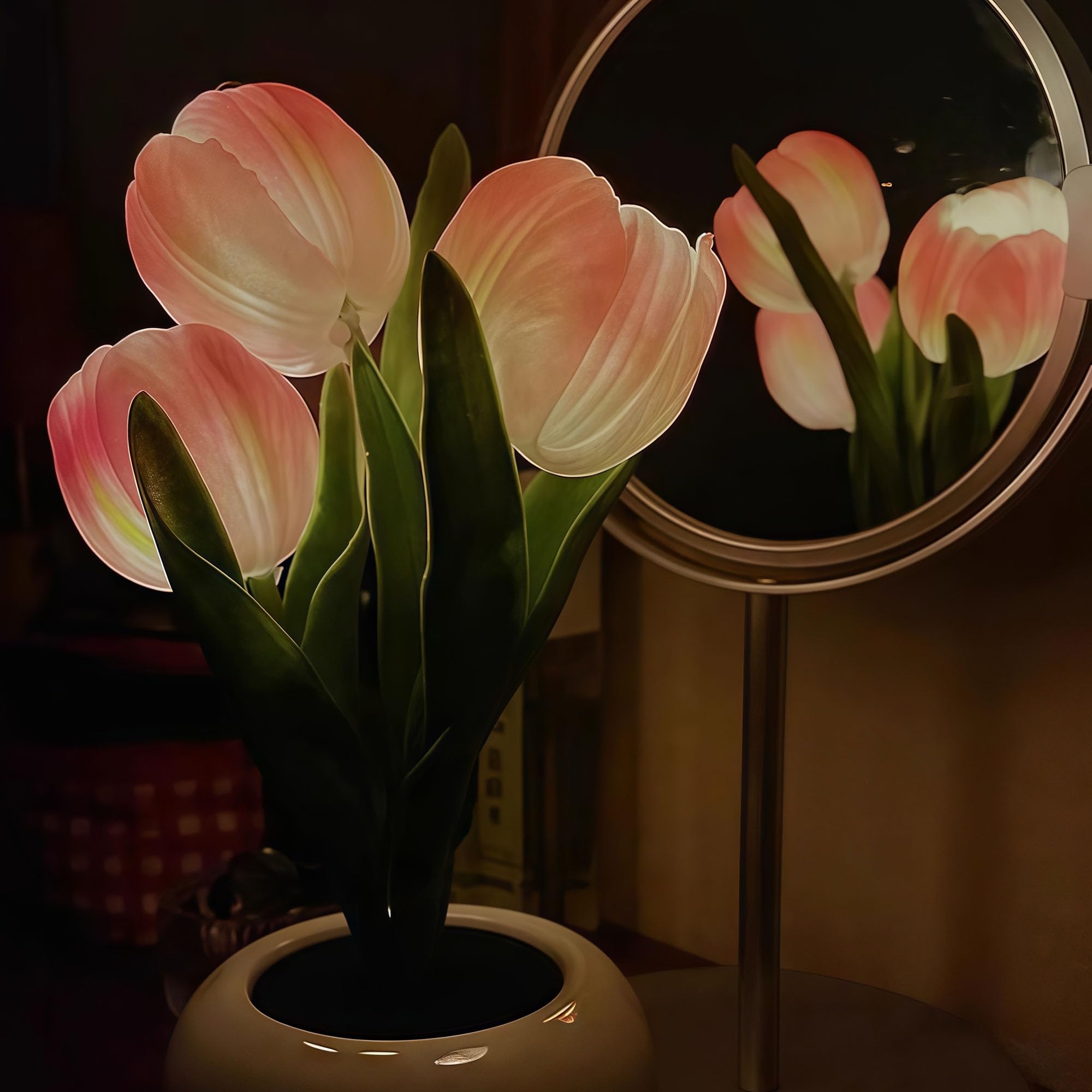 LED Tulip Flower Table Lamp – Romantic Pink Night Light with Vase for Bedroom, Desk & Cozy Home Decor