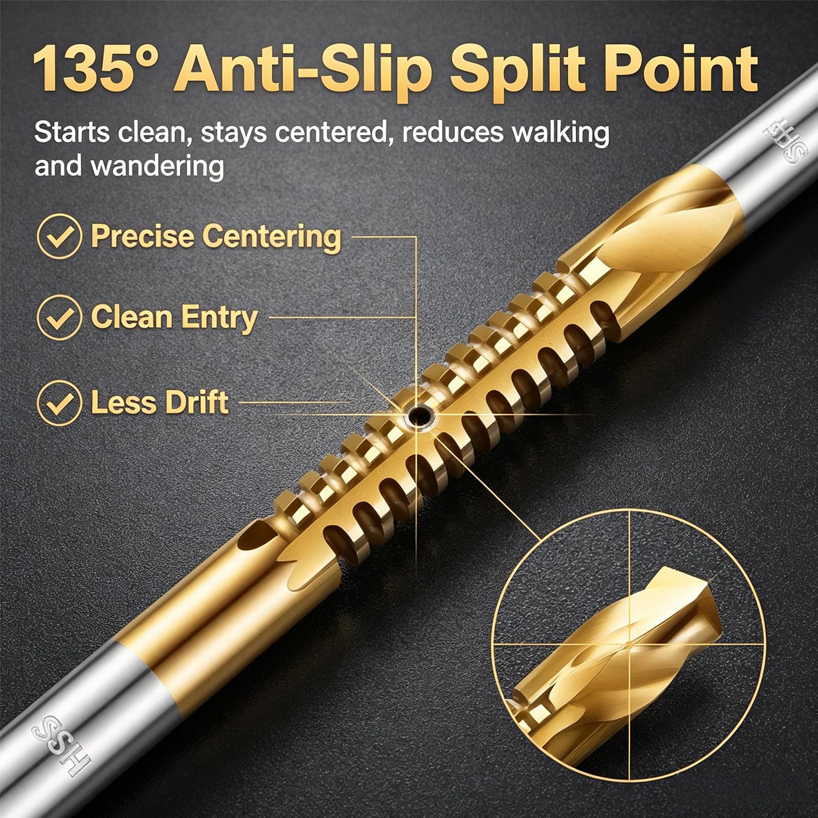 6-Pack High Speed Steel Drill Bit Set – 135° Gold Titanium Coated Metal & Wood Drill Bits for Drilling, Cutting, Carving & Polishing