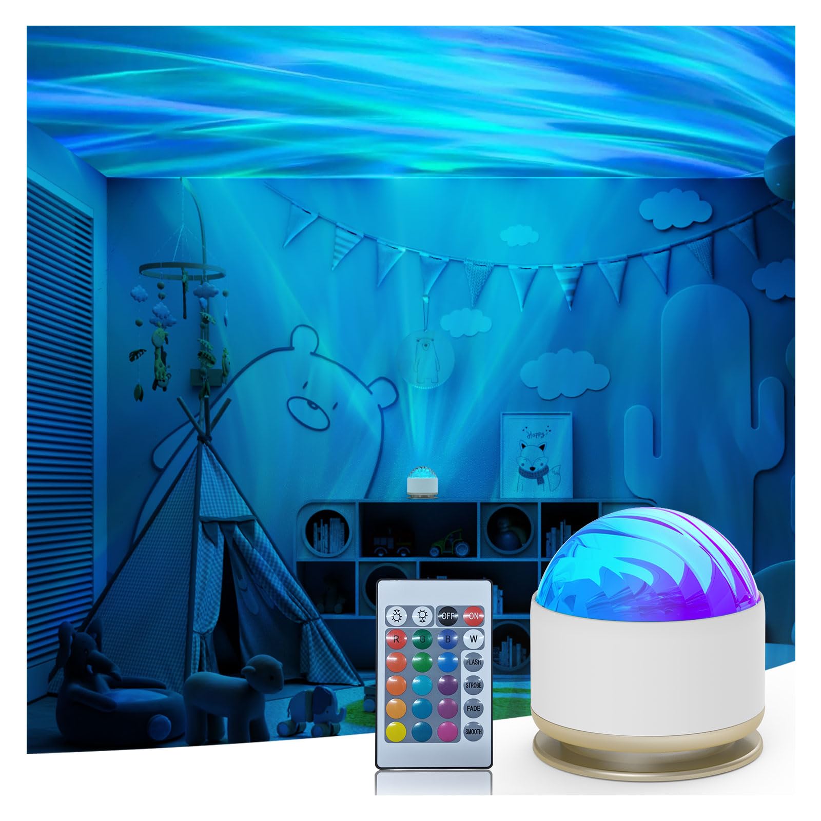 16-Color Aurora Night Light – Galaxy & Ocean Wave Projector Lamp for Bedroom & Party