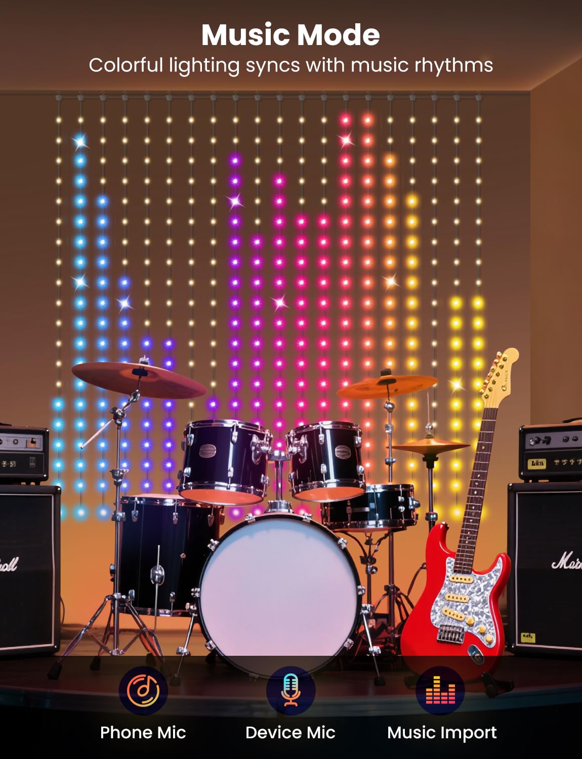 Smart RGB Curtain Lights – DIY Color-Changing LED Wall Decor with APP & Remote Control