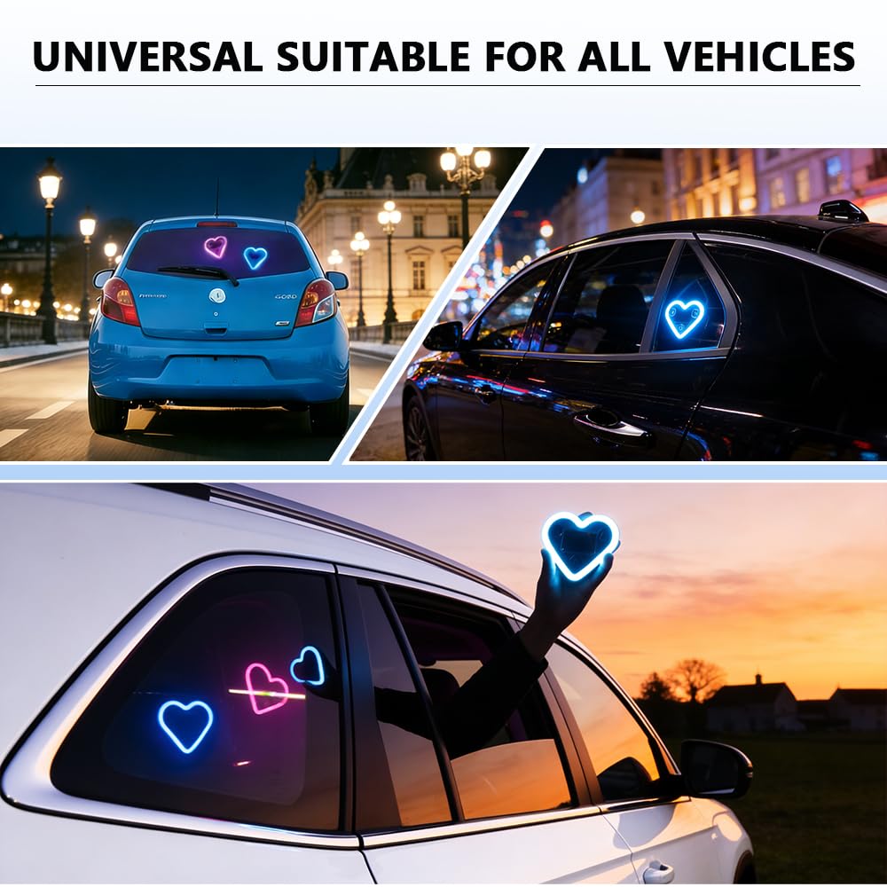 2PCS Heart-Shaped Car Ambient Lights – Solar Powered Pink LED Interior Decor