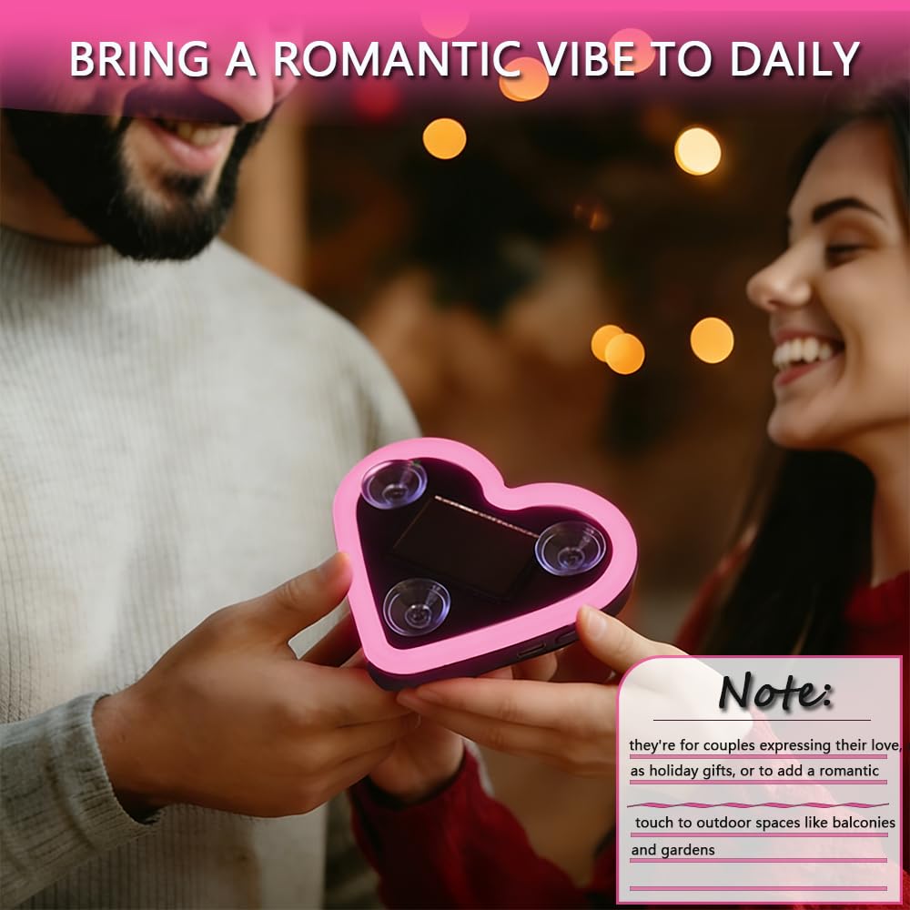 2PCS Heart-Shaped Car Ambient Lights – Solar Powered Pink LED Interior Decor