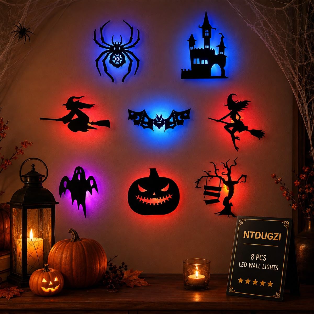 Halloween LED Silhouette Wall Light Set – Colorful Backlit Spooky Wall Decor